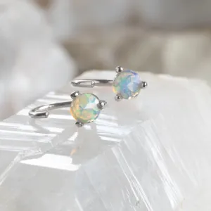 The Opal Huggie Stud Earrings | 14K White Gold