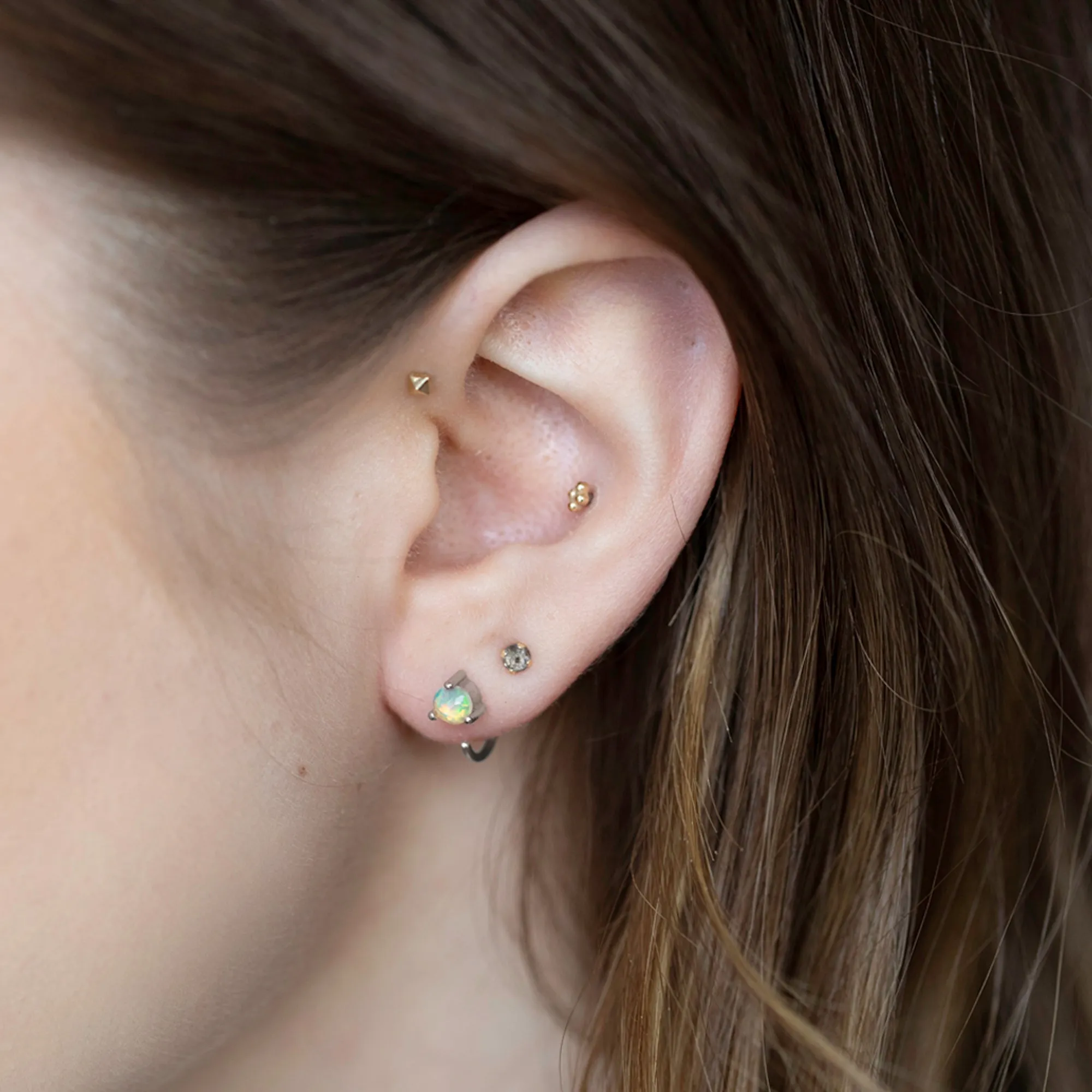 The Opal Huggie Stud Earrings | 14K White Gold