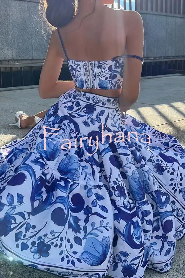 The Queen Unique Court Print Large Hem Strap Tank and Skirt Two-piece Set