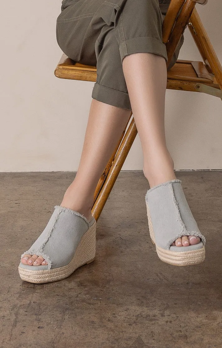 The Verona - Frayed Denim Espadrille Wedge