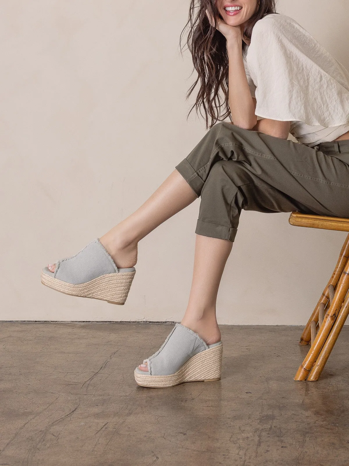 The Verona - Frayed Denim Espadrille Wedge