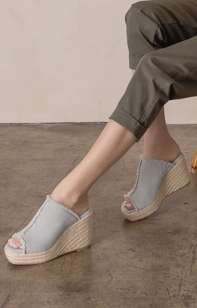 The Verona - Frayed Denim Espadrille Wedge