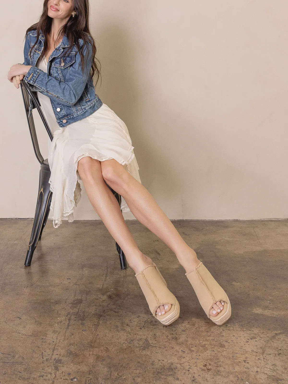 The Verona - Frayed Denim Espadrille Wedge