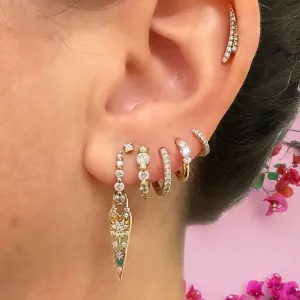 Three Stories Diamond Prong Small Engraved Hoop