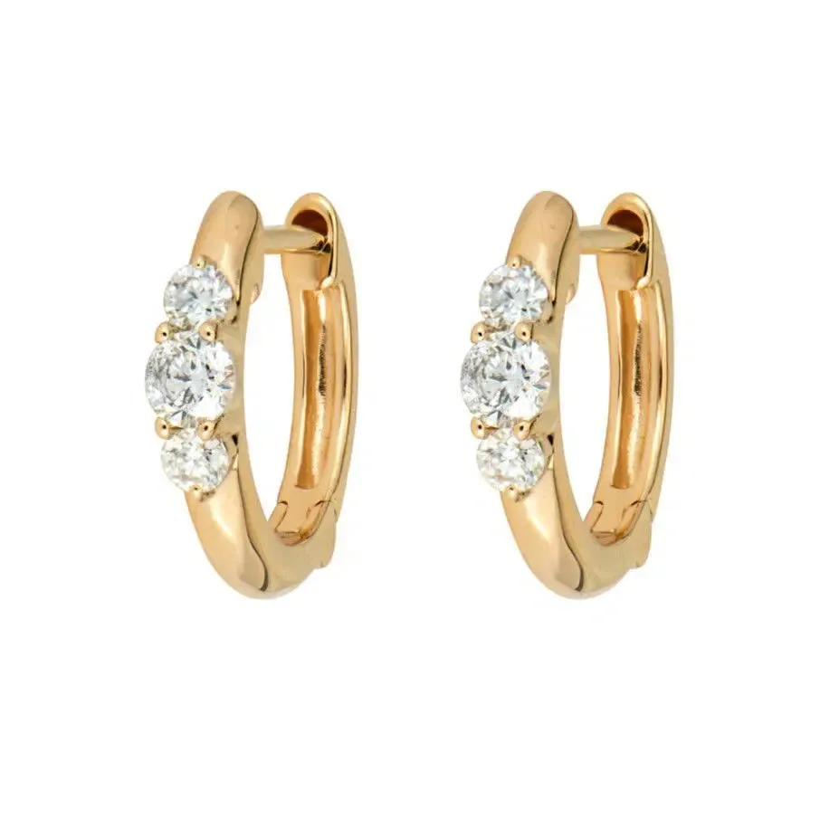 Three Stories Diamond Prong Small Engraved Hoop