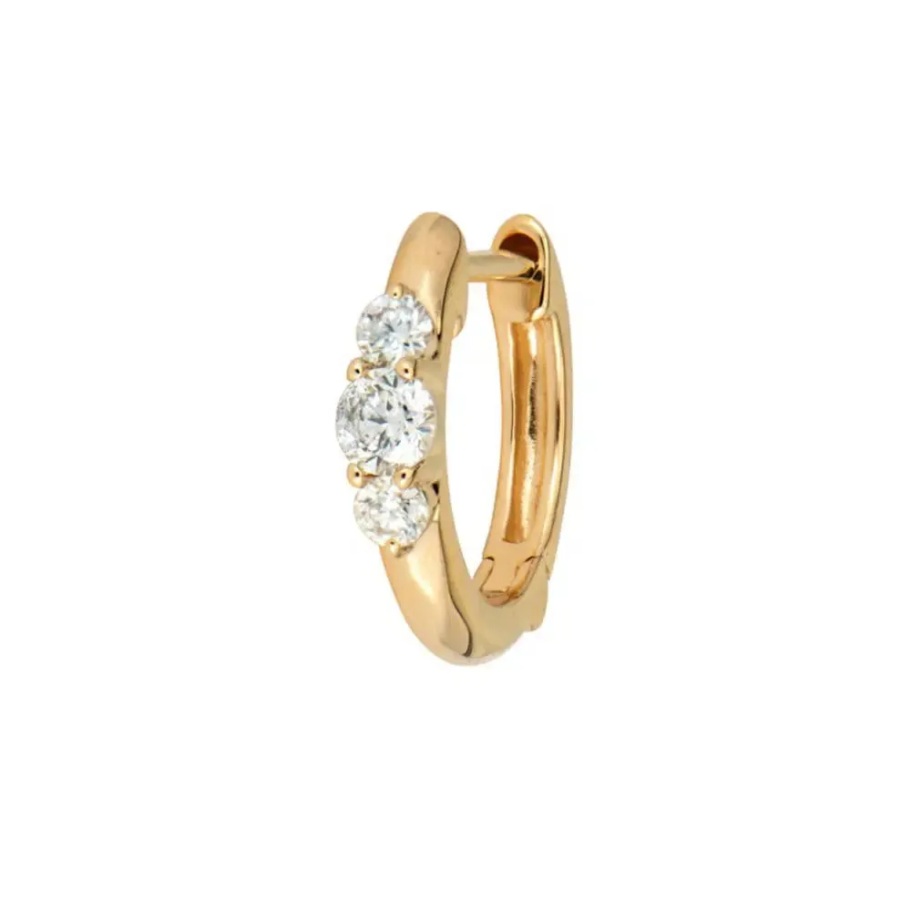 Three Stories Diamond Prong Small Engraved Hoop