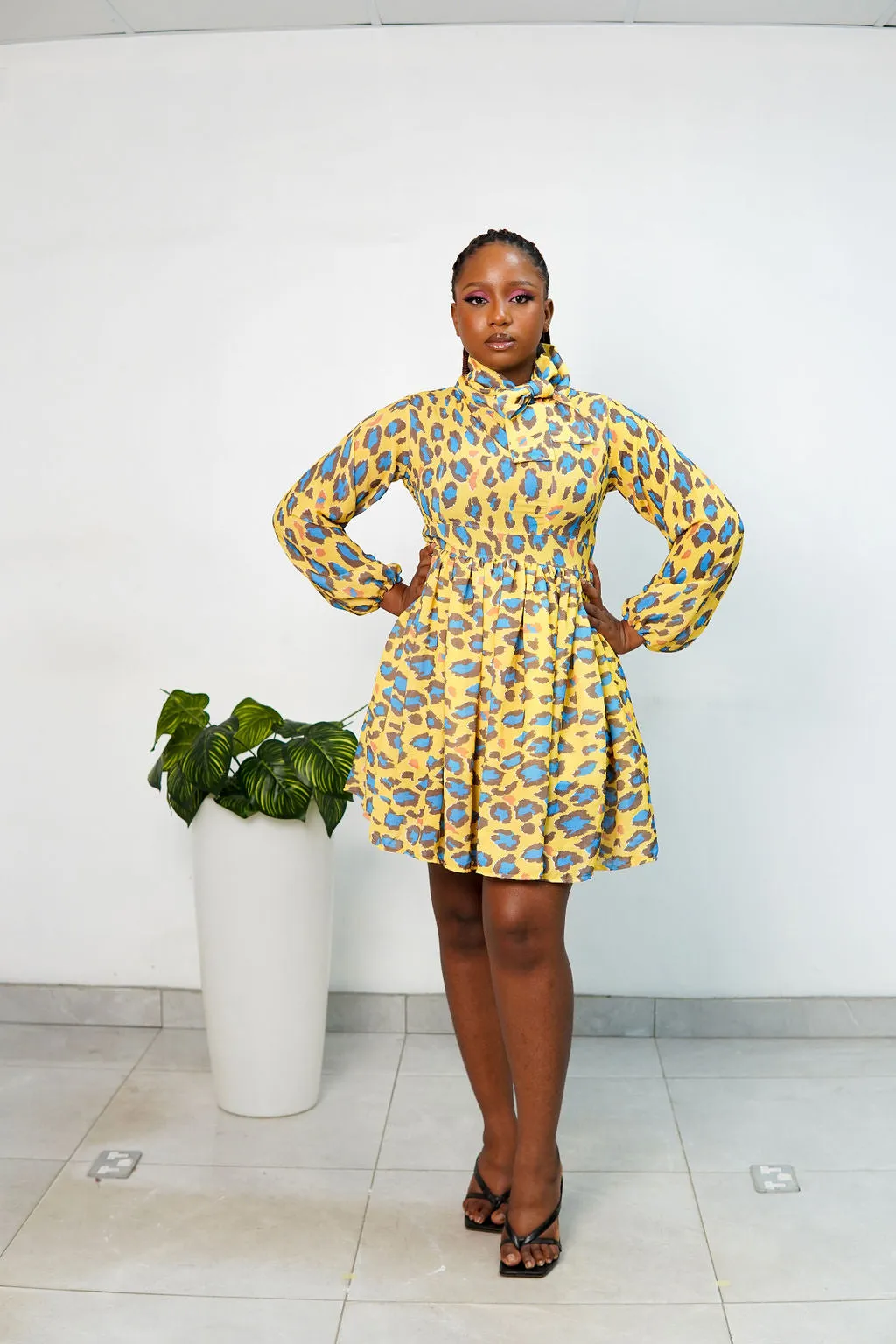 Tie Neck Gathered Dress