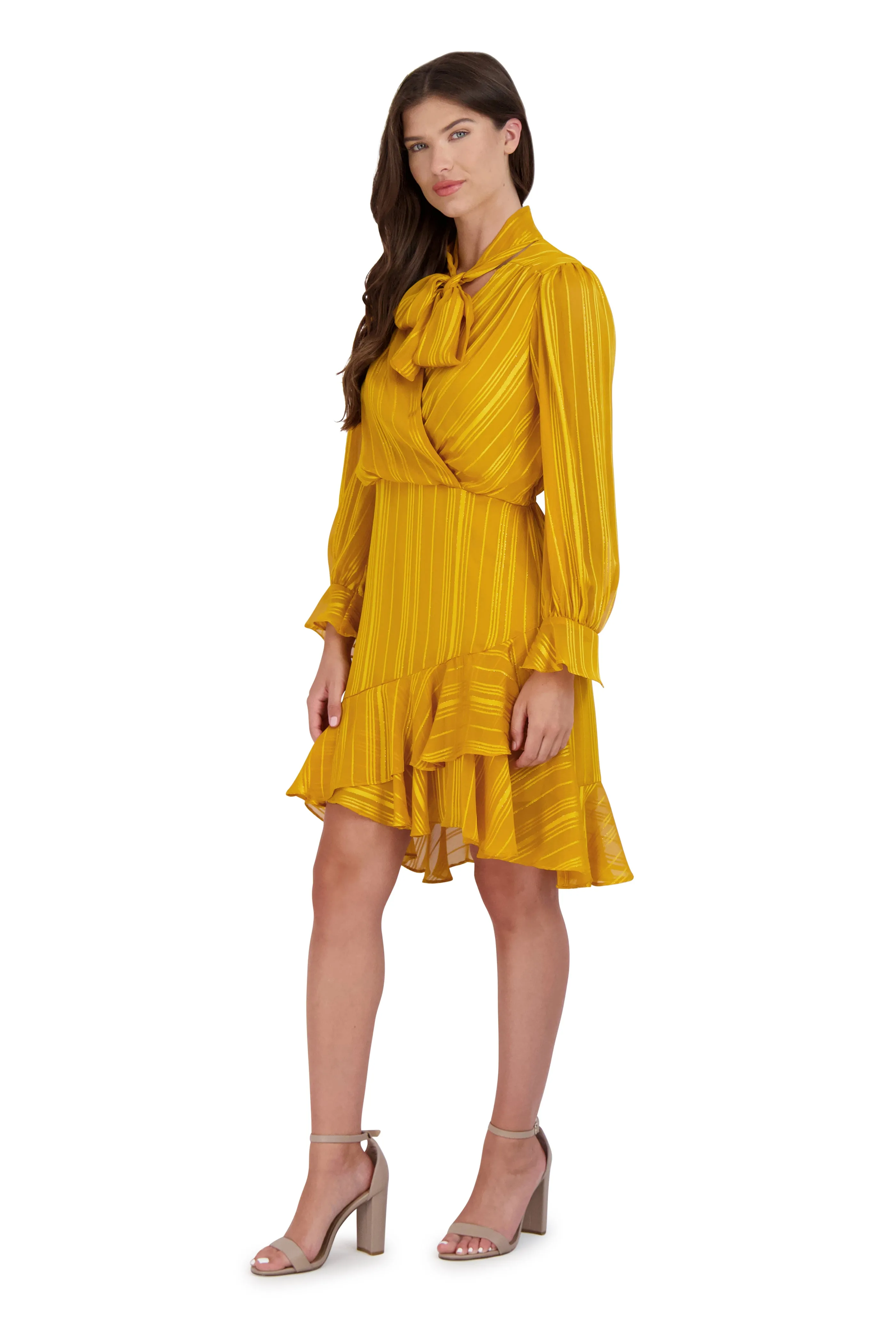 Tie Neck Short Ruffle Dress