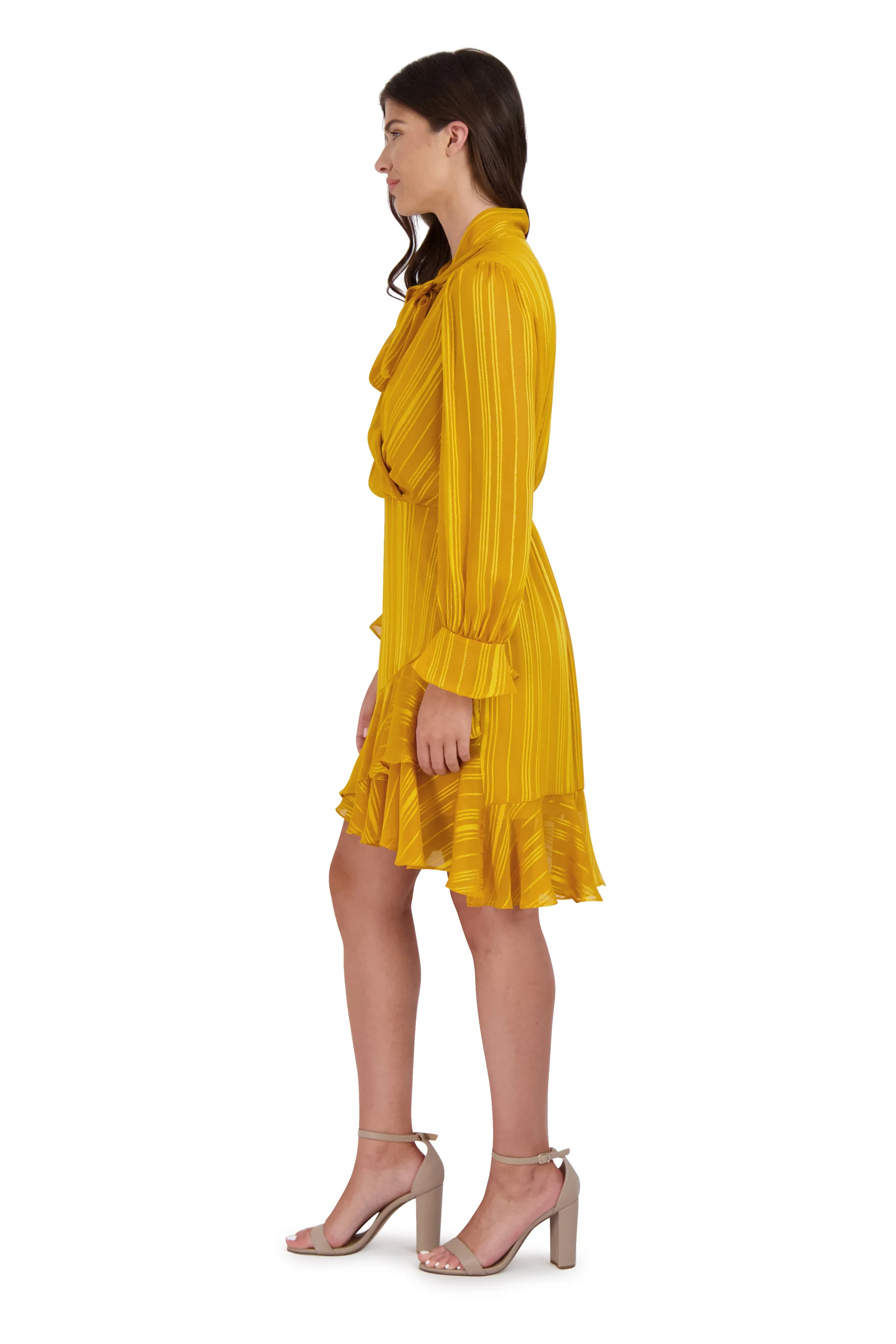 Tie Neck Short Ruffle Dress
