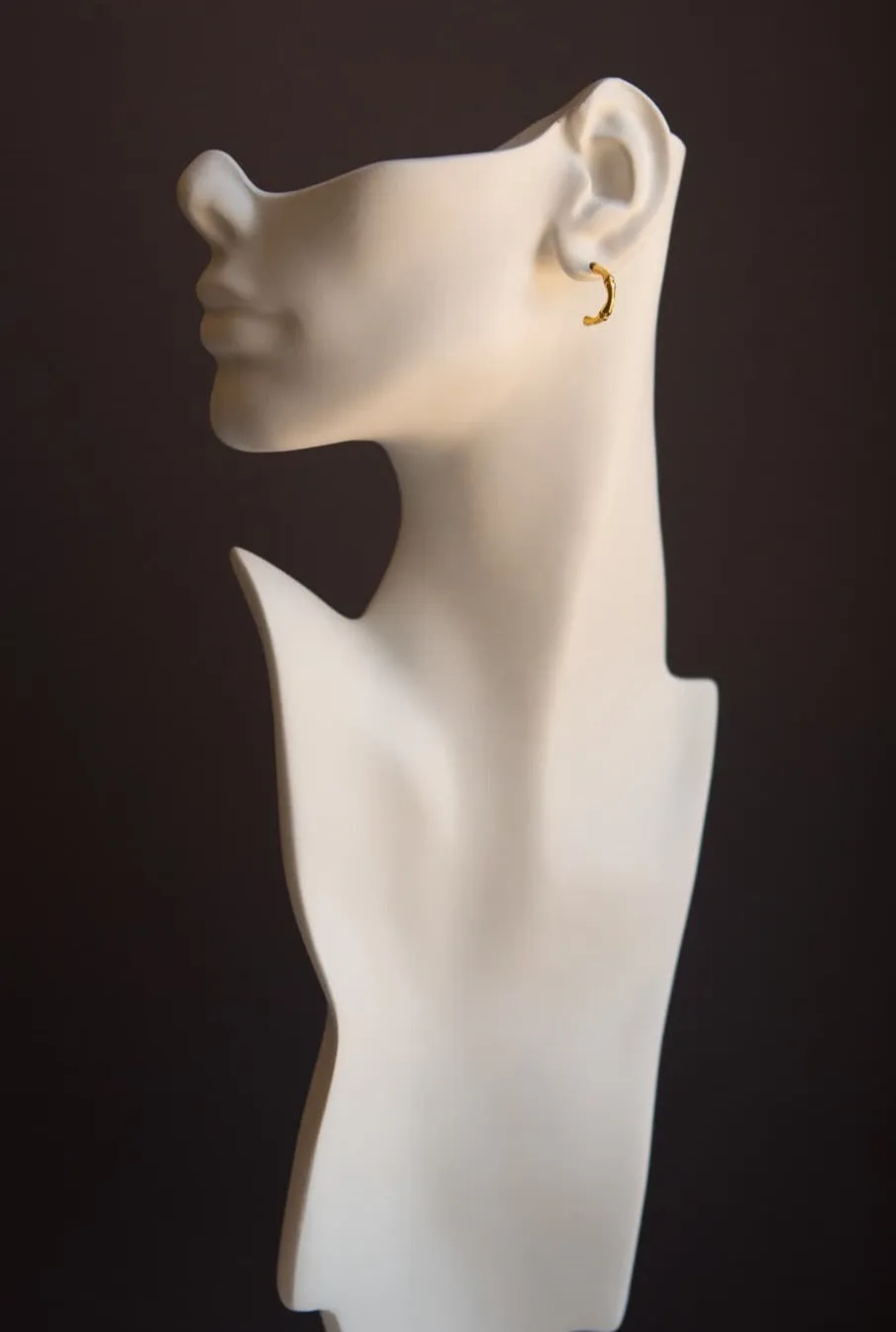 Tiny Gold Bamboo Half Hoop Earrings