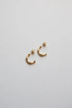 Tiny Gold Bamboo Half Hoop Earrings
