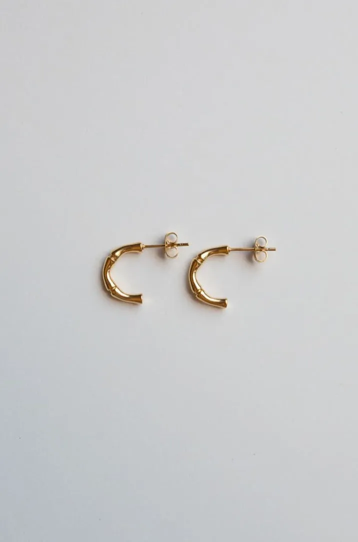 Tiny Gold Bamboo Half Hoop Earrings