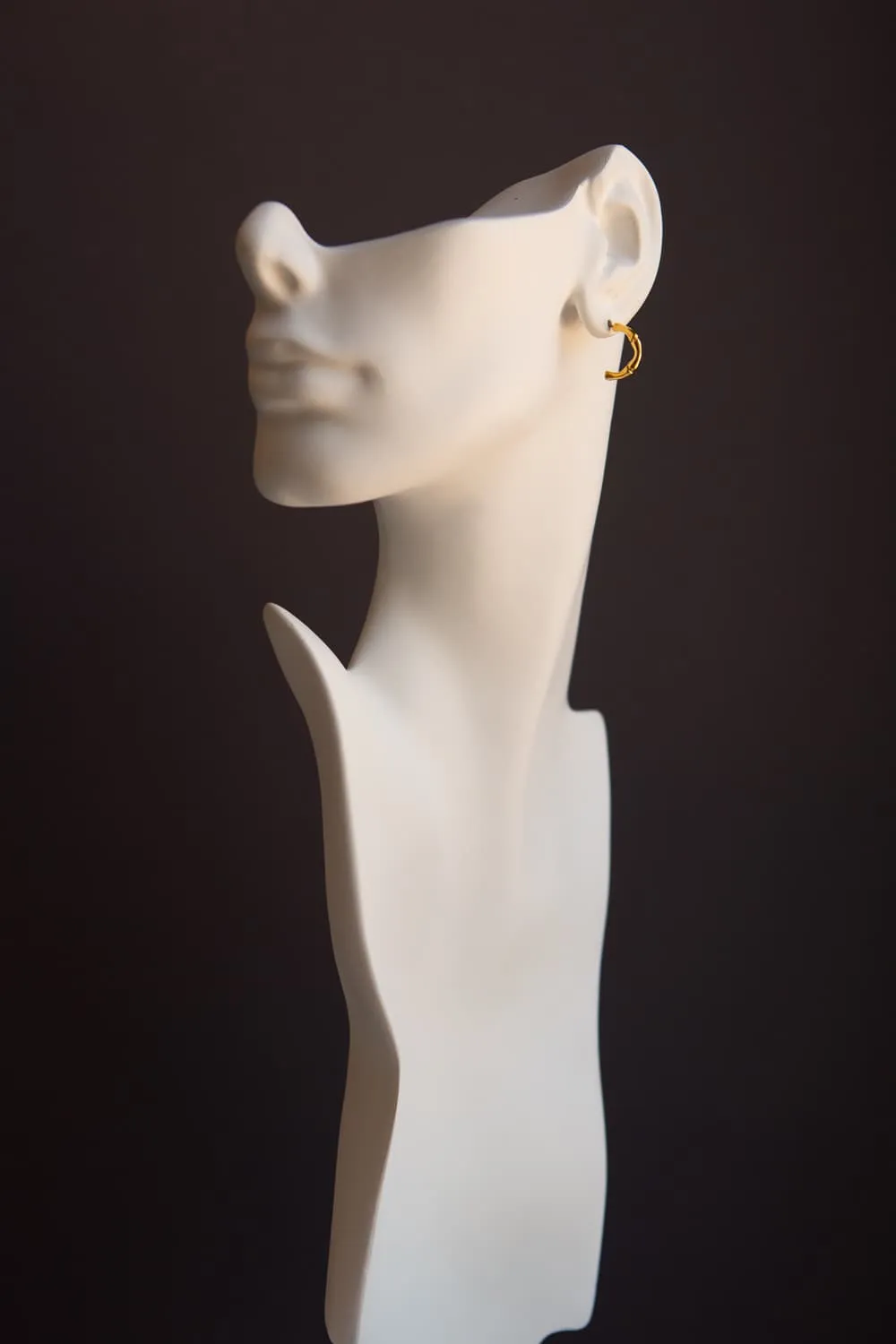 Tiny Gold Bamboo Half Hoop Earrings
