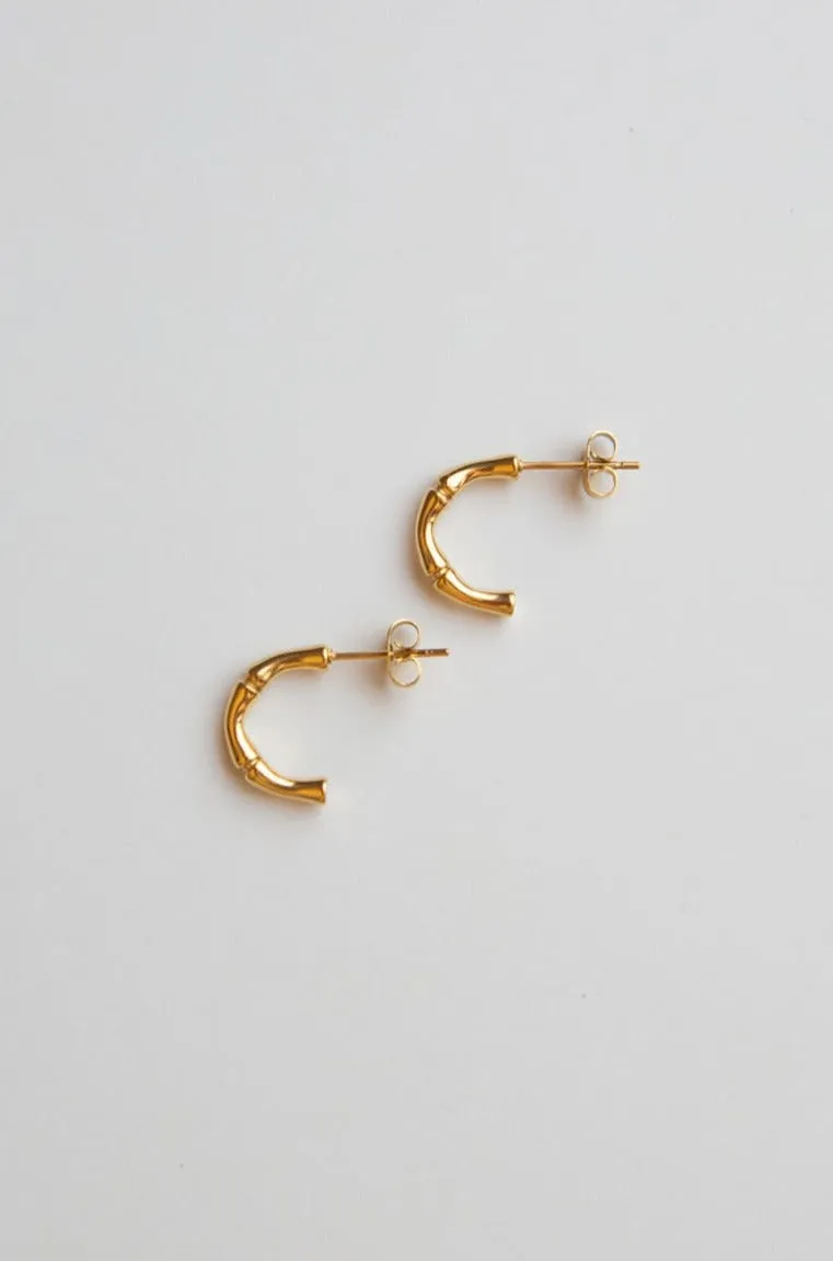 Tiny Gold Bamboo Half Hoop Earrings