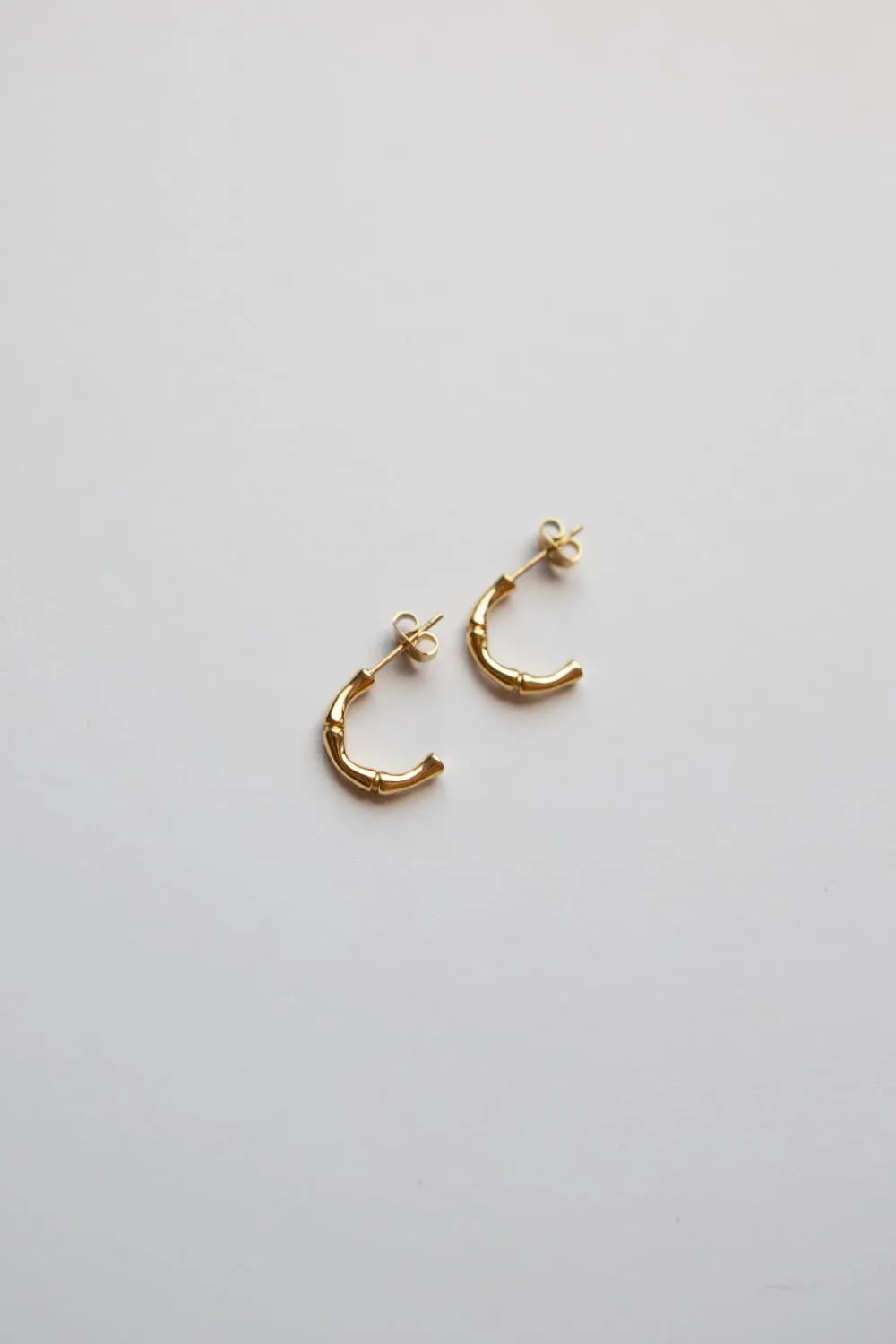 Tiny Gold Bamboo Half Hoop Earrings