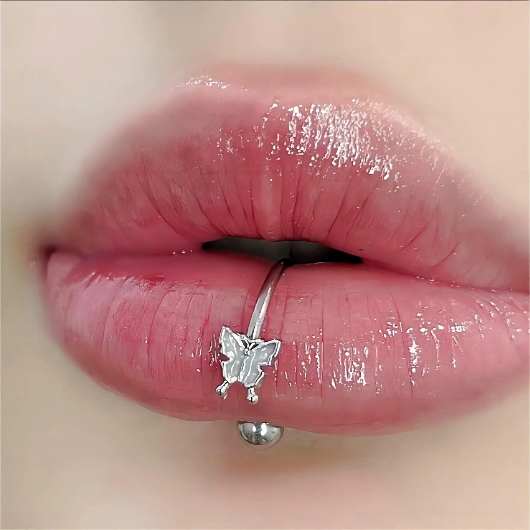 Titanium Steel Colorful Enamel Butterfly Piercing Lip Ring