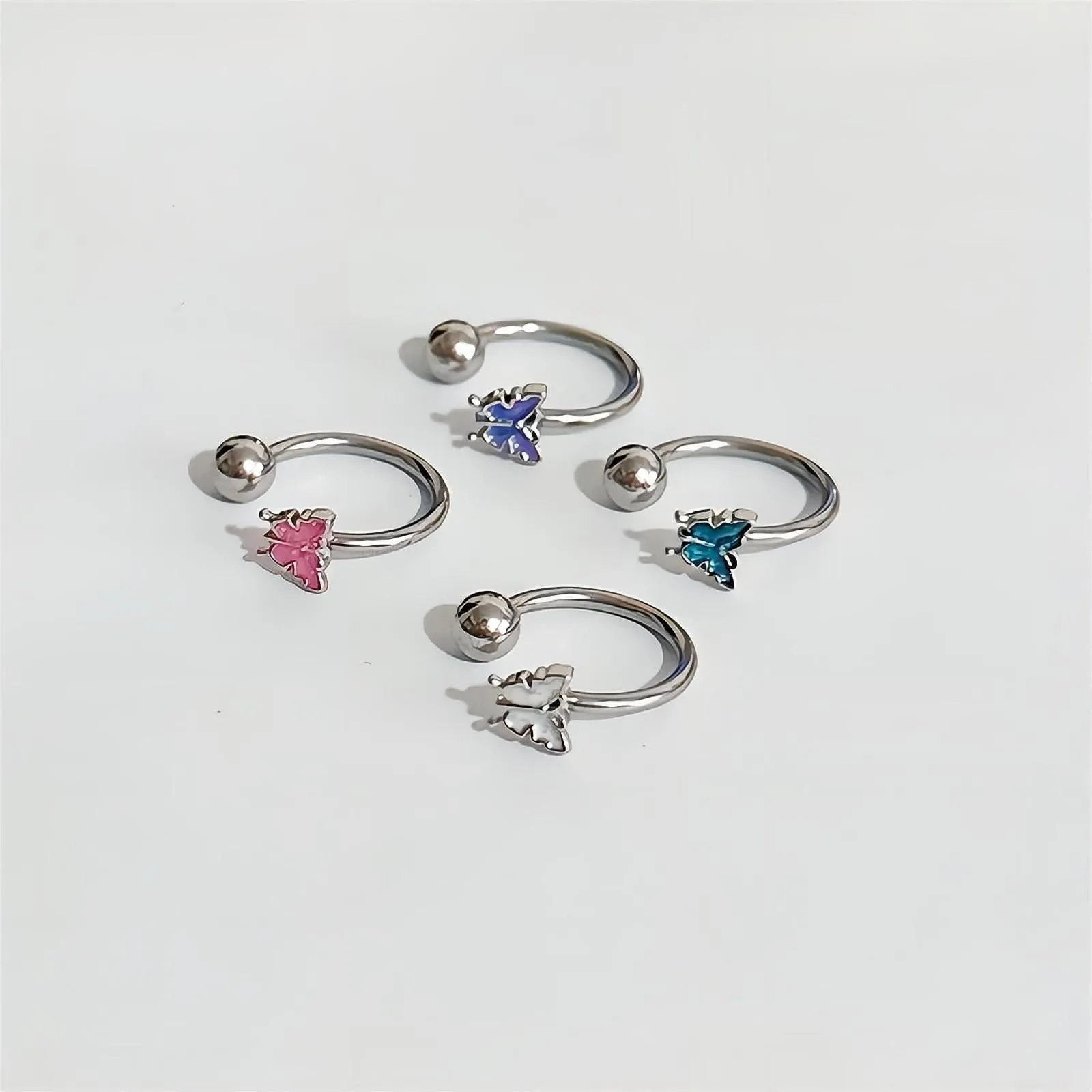 Titanium Steel Colorful Enamel Butterfly Piercing Lip Ring