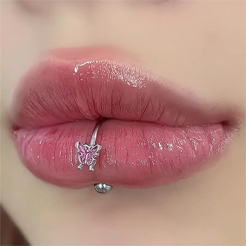Titanium Steel Colorful Enamel Butterfly Piercing Lip Ring