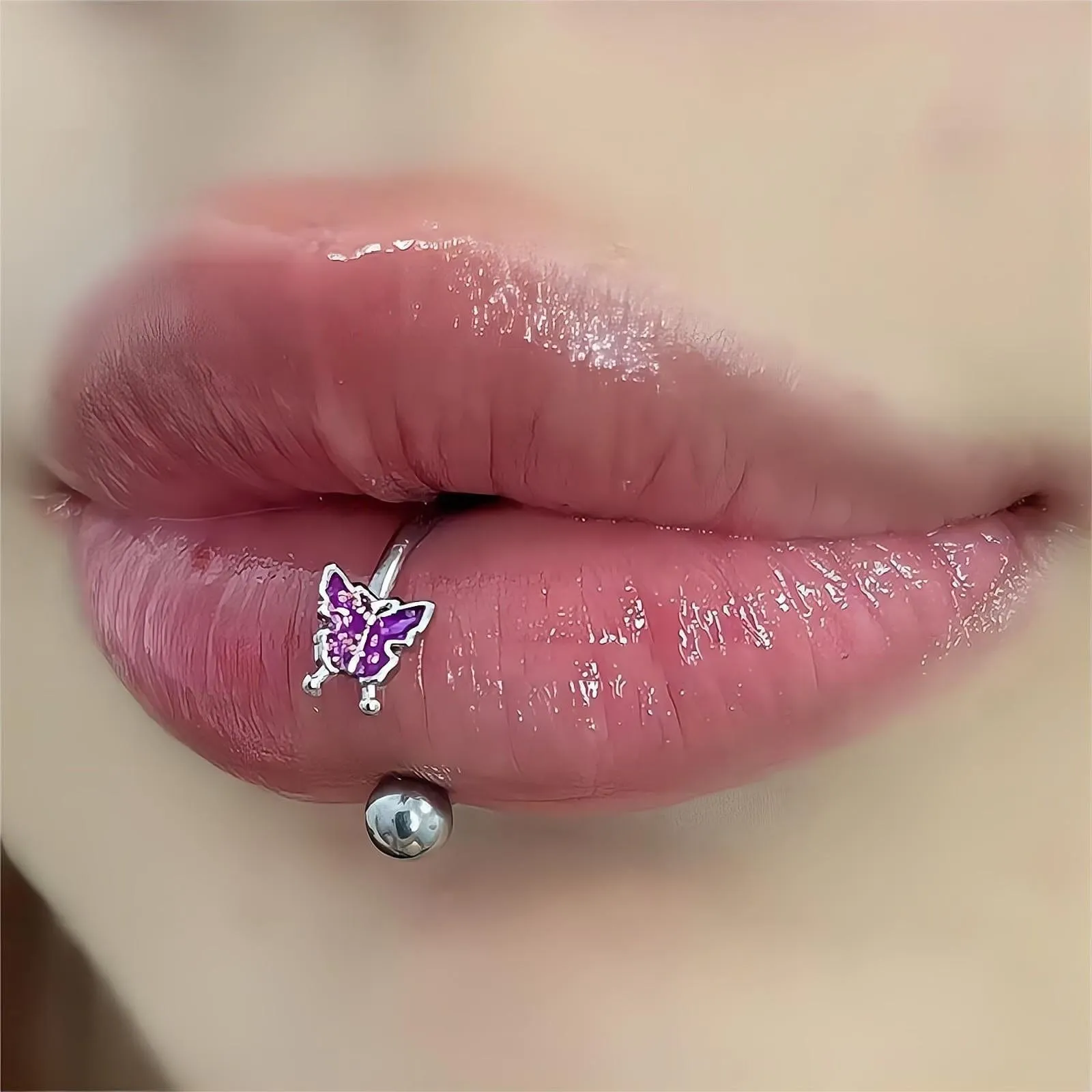 Titanium Steel Colorful Enamel Butterfly Piercing Lip Ring