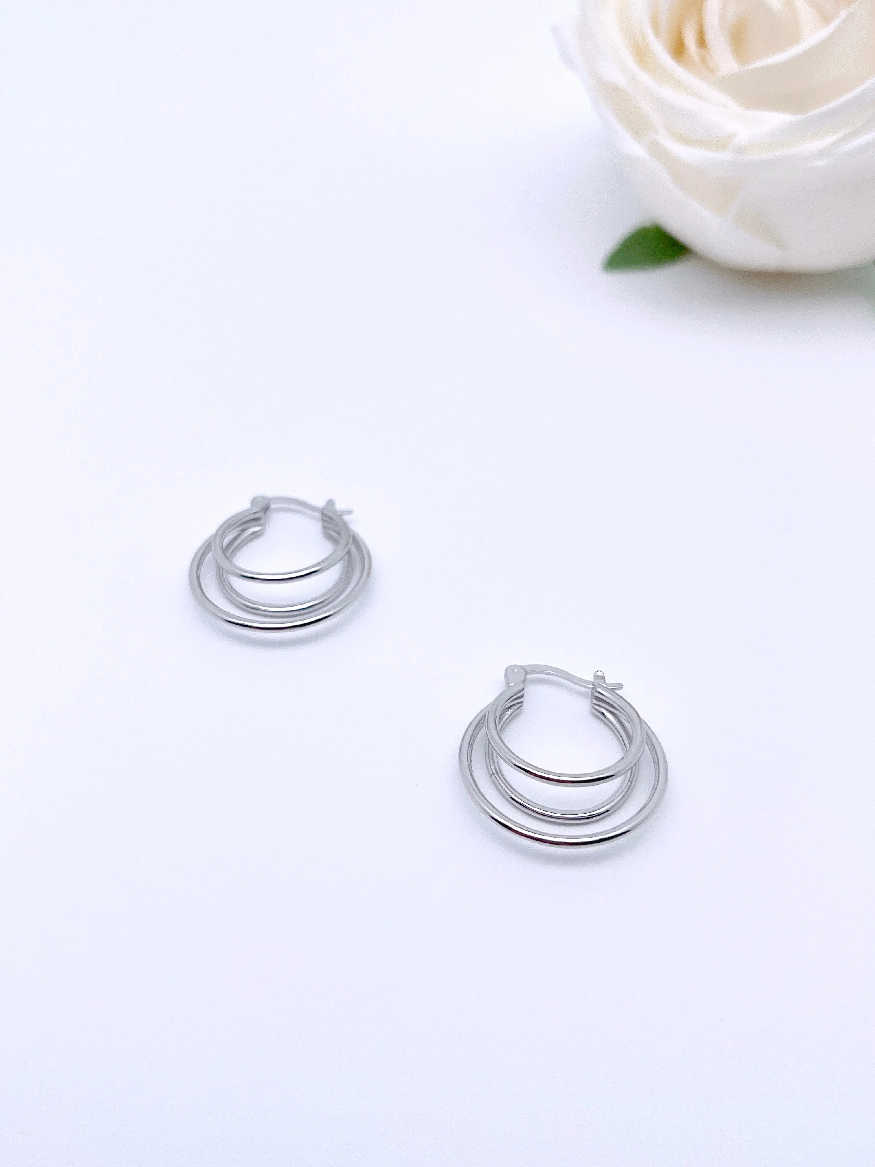 Tri-circle Hoop Earrings in Sterling Silver
