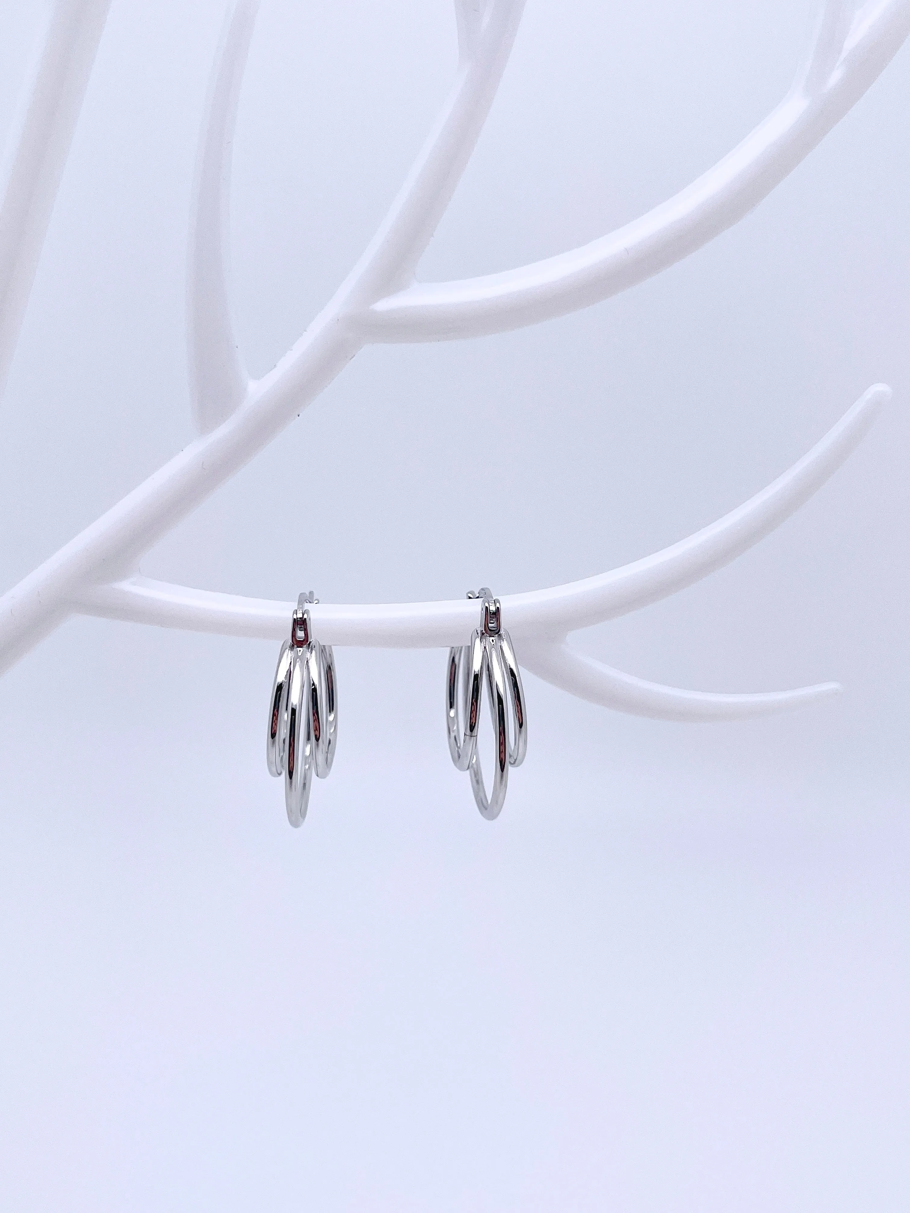 Tri-circle Hoop Earrings in Sterling Silver