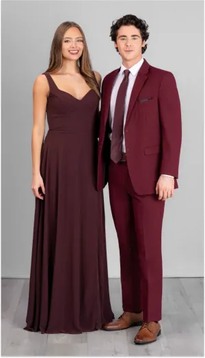 Trim Fit 2 Piece Suit Burgundy