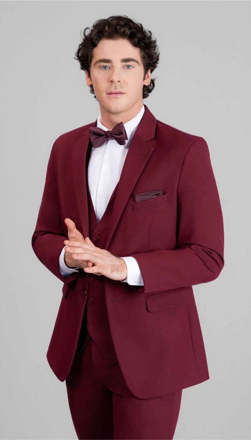 Trim Fit 2 Piece Suit Burgundy