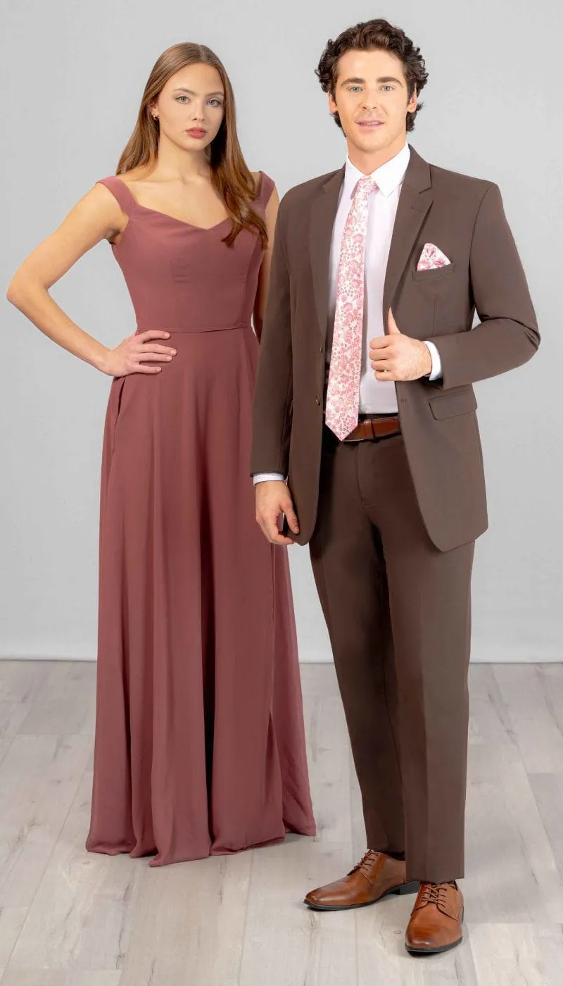 Trim Fit 2 Piece Suit Chocolate
