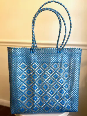 Turquoise and Silver Woven Tote