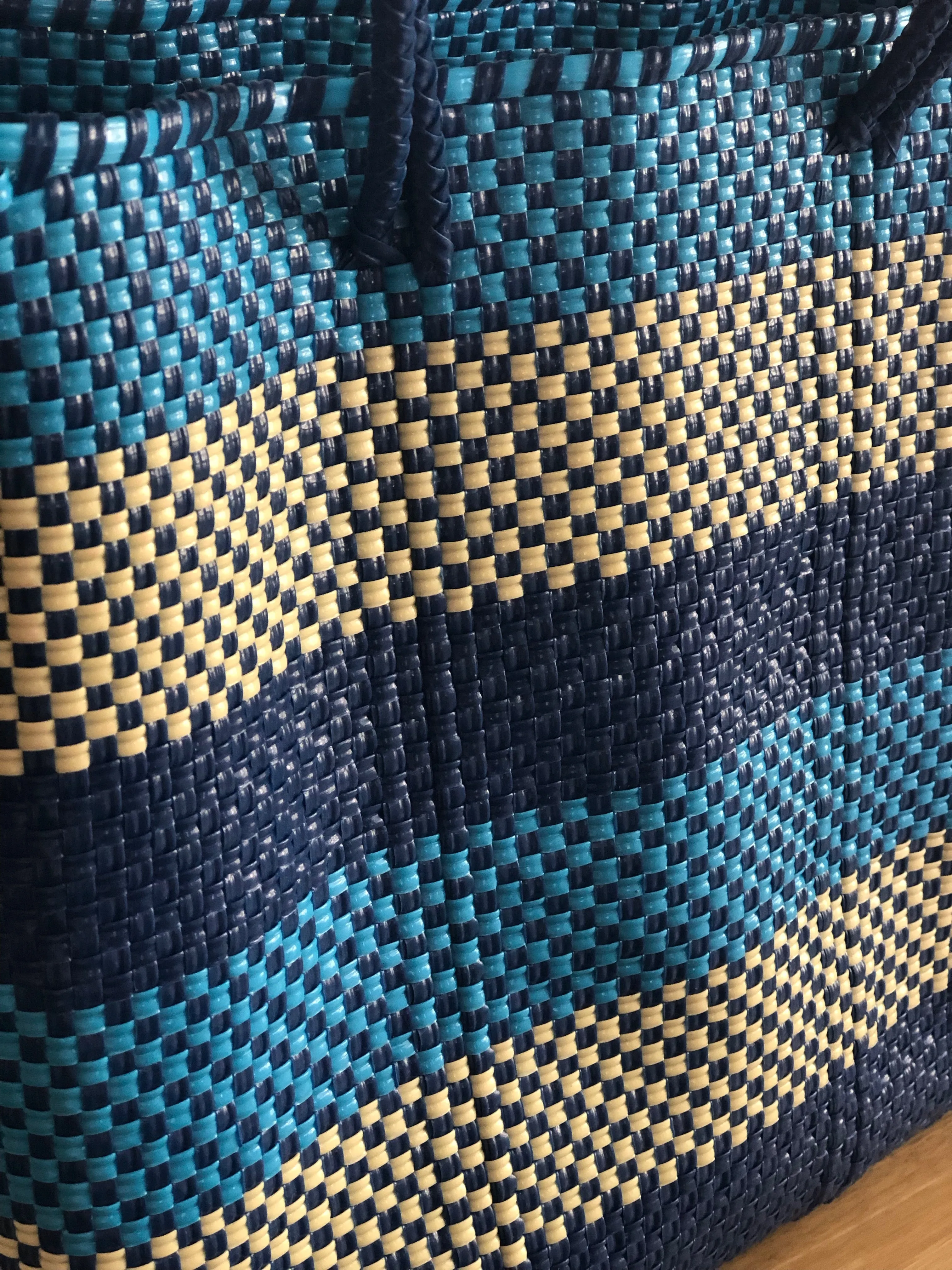 Turquoise, Beige and Navy Woven Tote