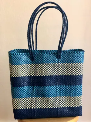 Turquoise, Beige and Navy Woven Tote
