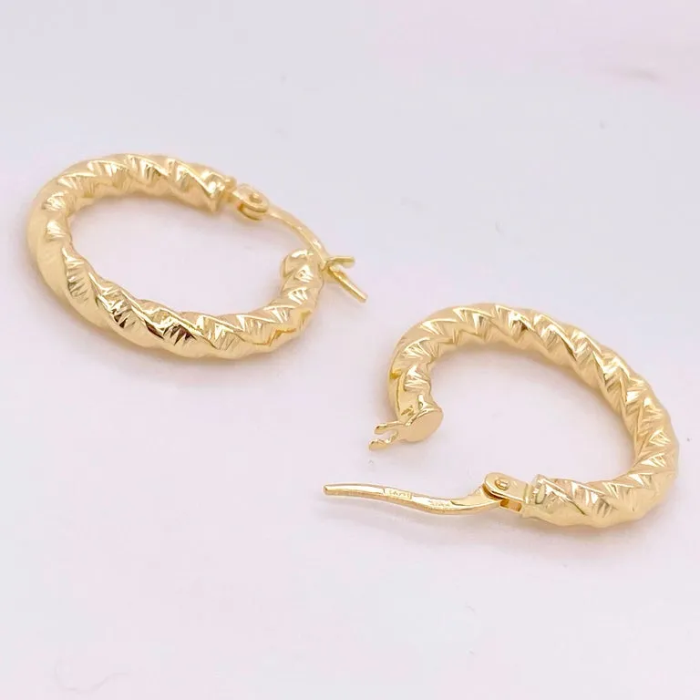 Twisted Gold Hoop Earrings, 14K Yellow Gold Hoops Wide Earrings