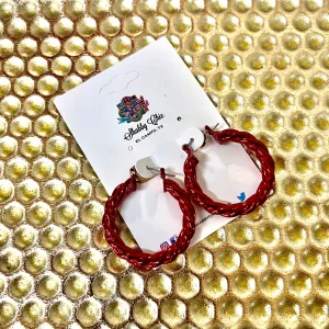 Twisted Hoop Earrings - Red