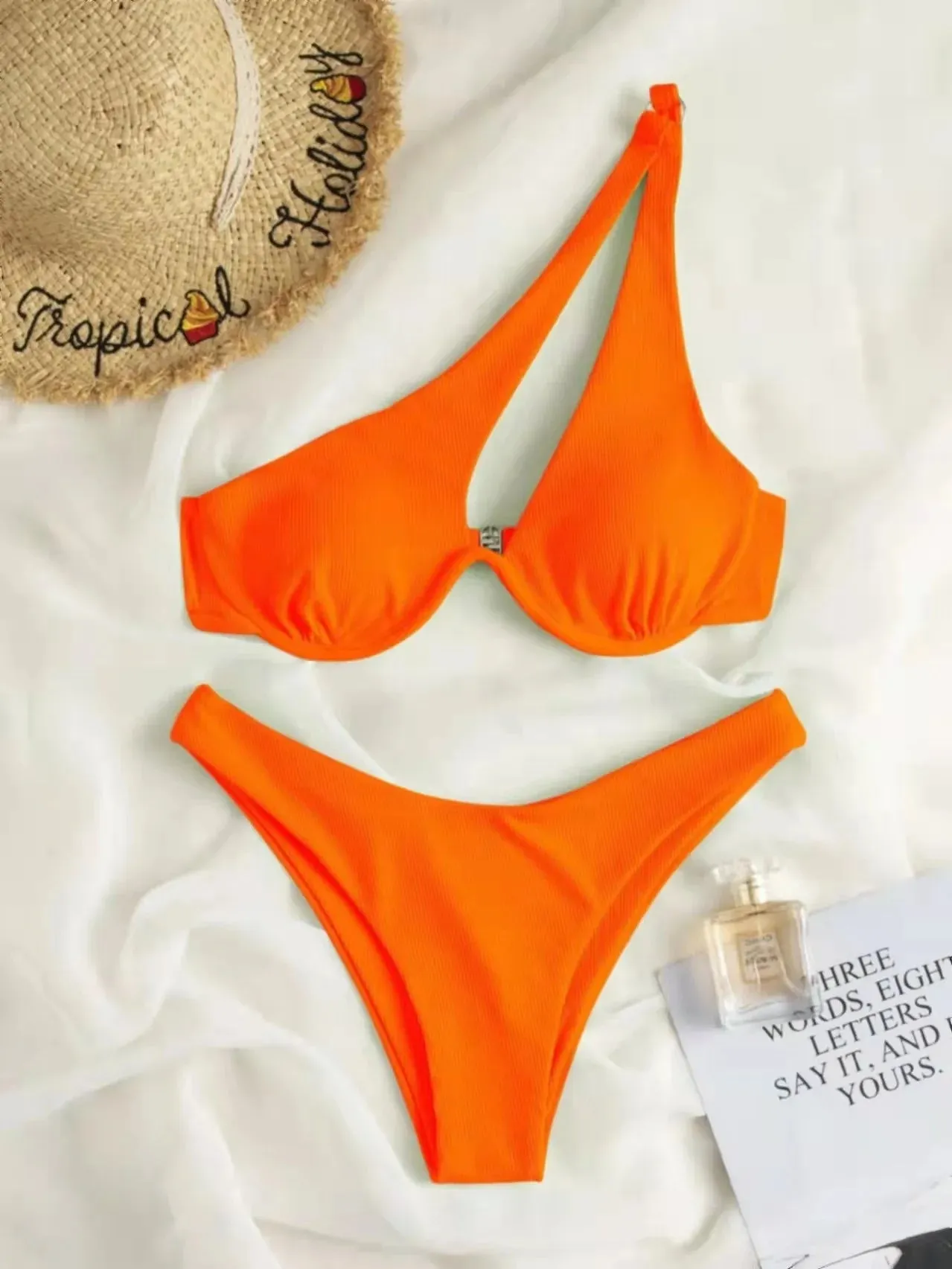 Two-Piece Bikini Set One Shoulder Cut Bra & High Cut Undies Suits