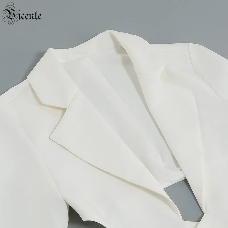 Two-piece Suit Cut Out At The Waist Cut Out Long Sleeves Lapel White Top
