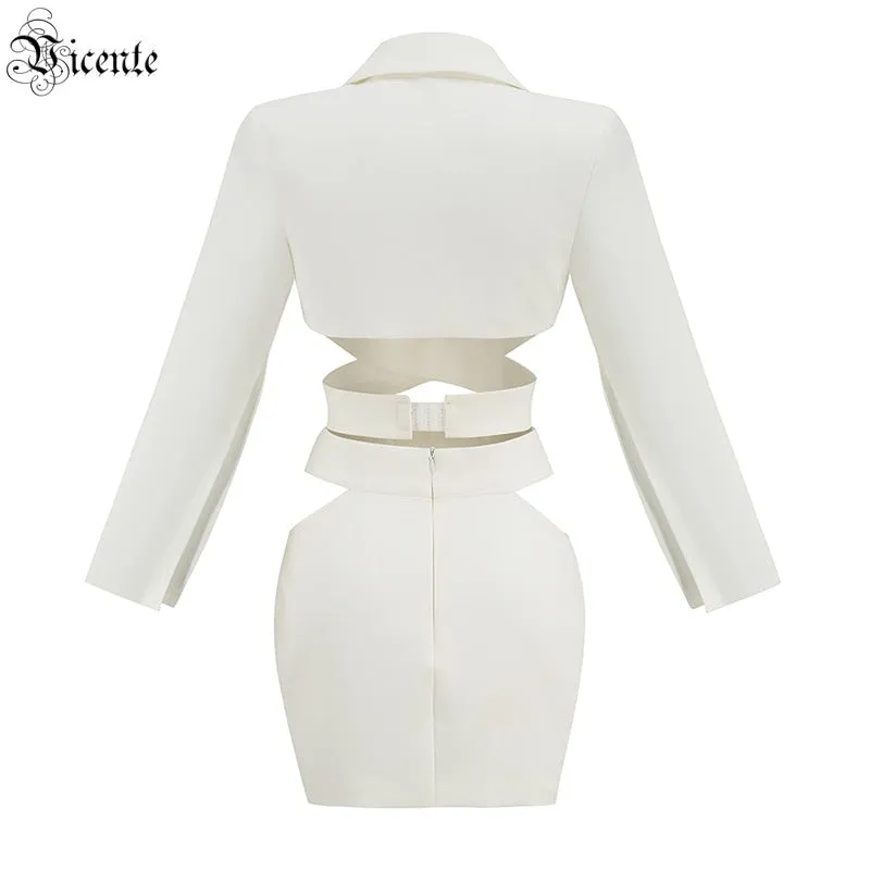 Two-piece Suit Cut Out At The Waist Cut Out Long Sleeves Lapel White Top