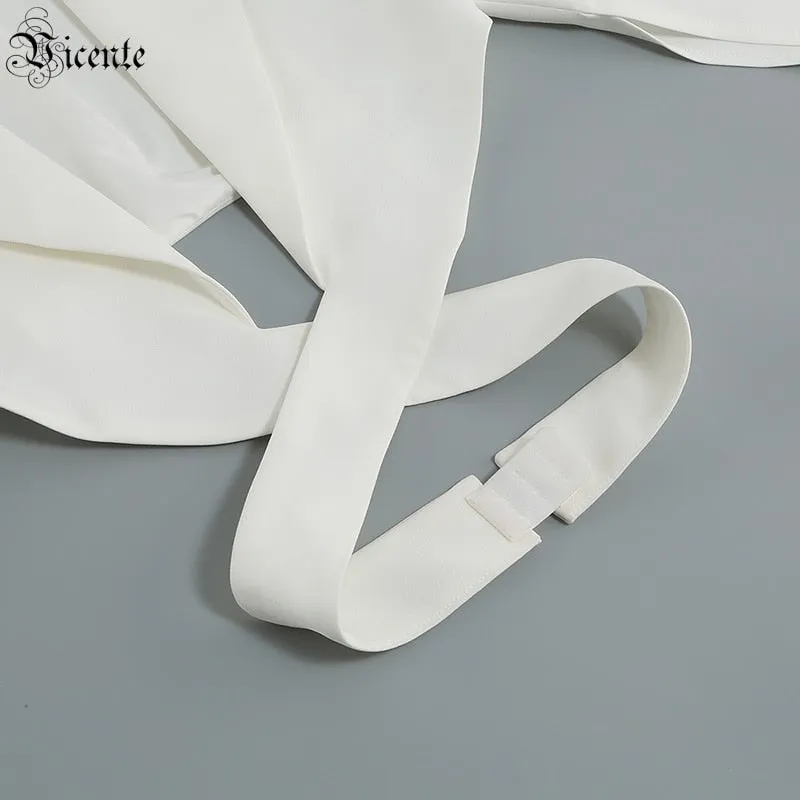 Two-piece Suit Cut Out At The Waist Cut Out Long Sleeves Lapel White Top