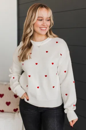 Unbelievable Feelings Heart Knit Sweater- Ivory