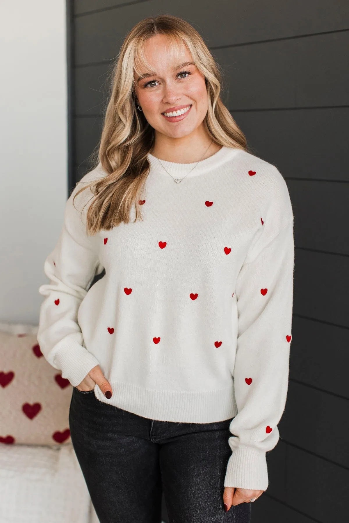Unbelievable Feelings Heart Knit Sweater- Ivory