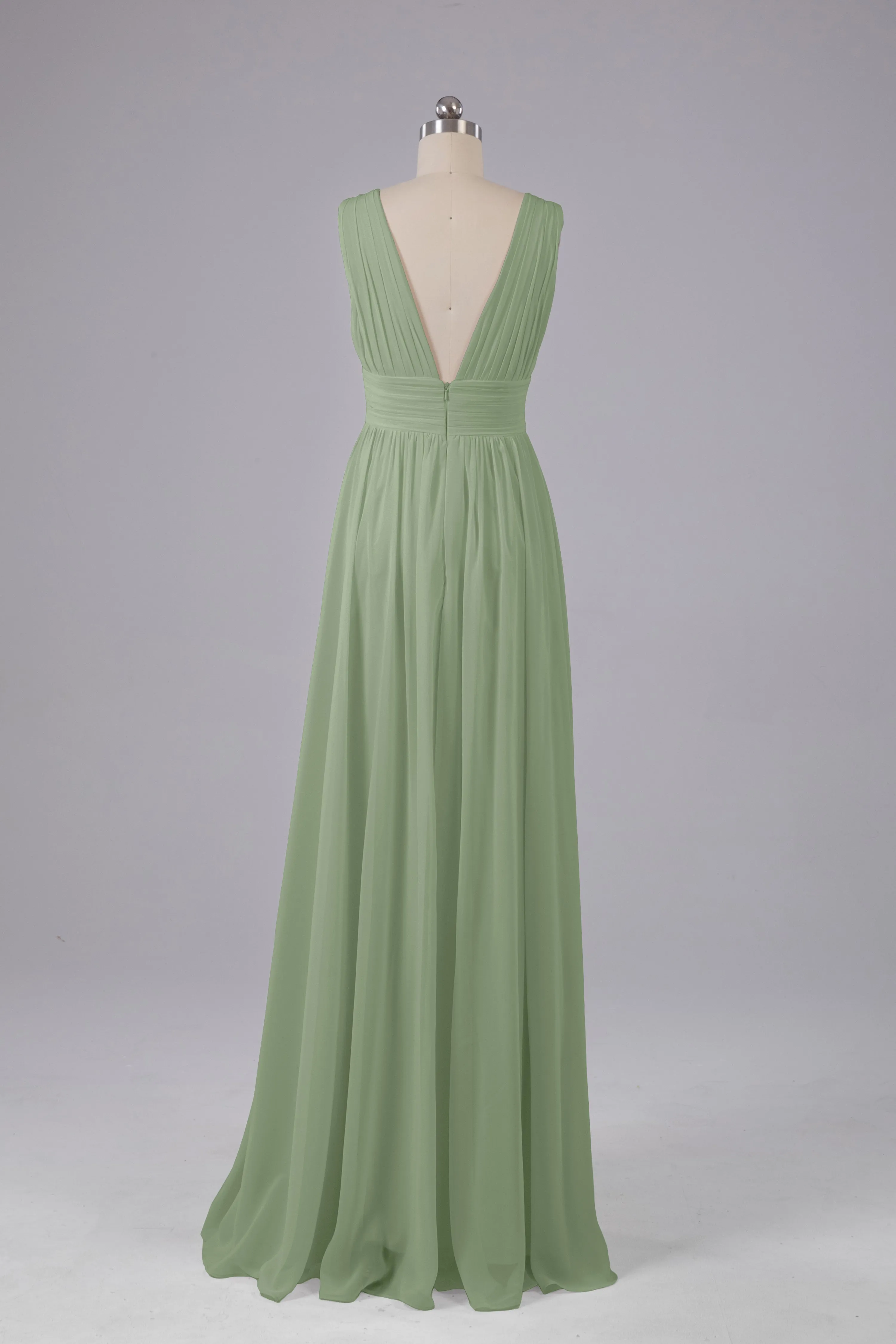 V Neck Chiffon Long Bridesmaid Dresses with Split