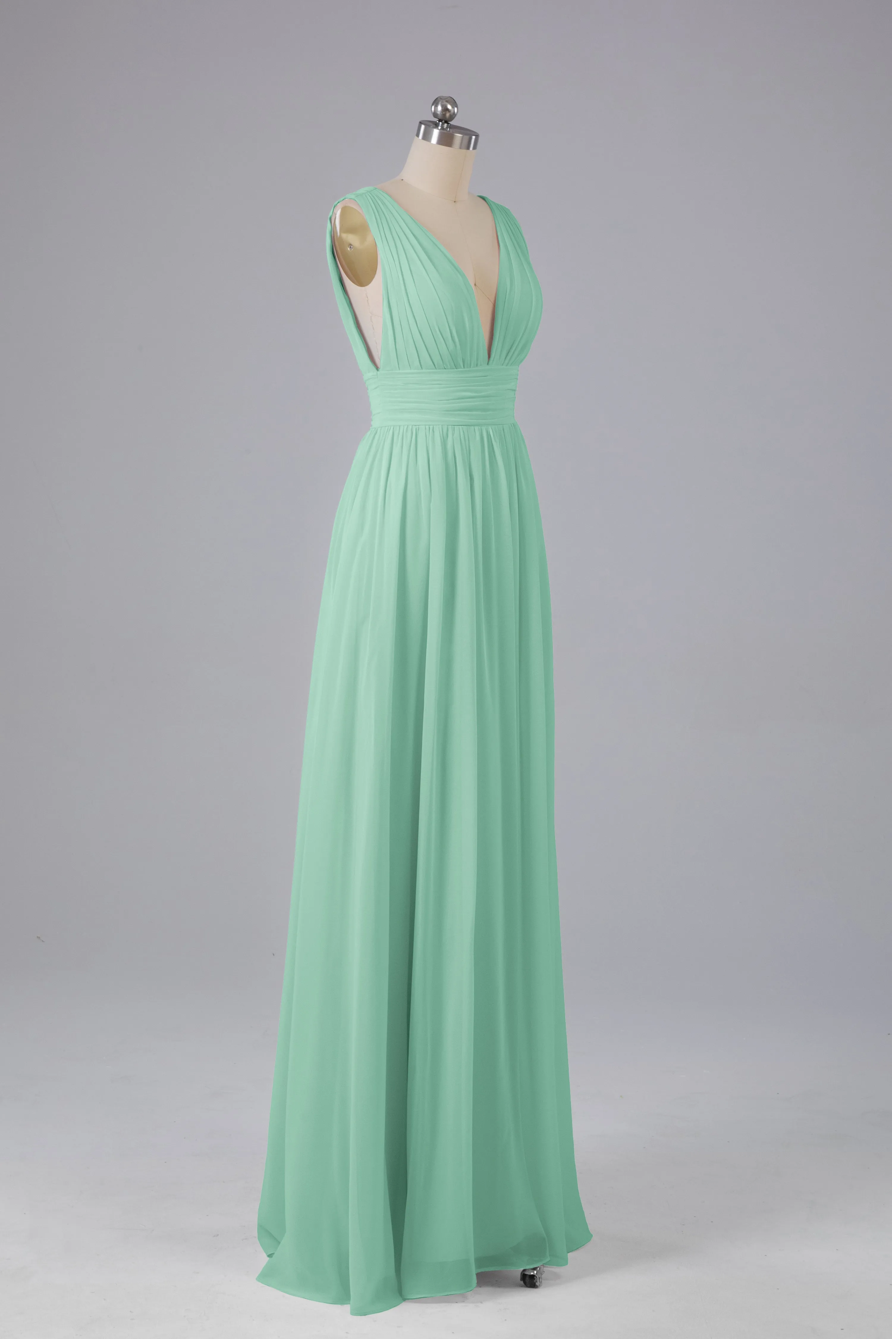 V Neck Chiffon Long Bridesmaid Dresses with Split