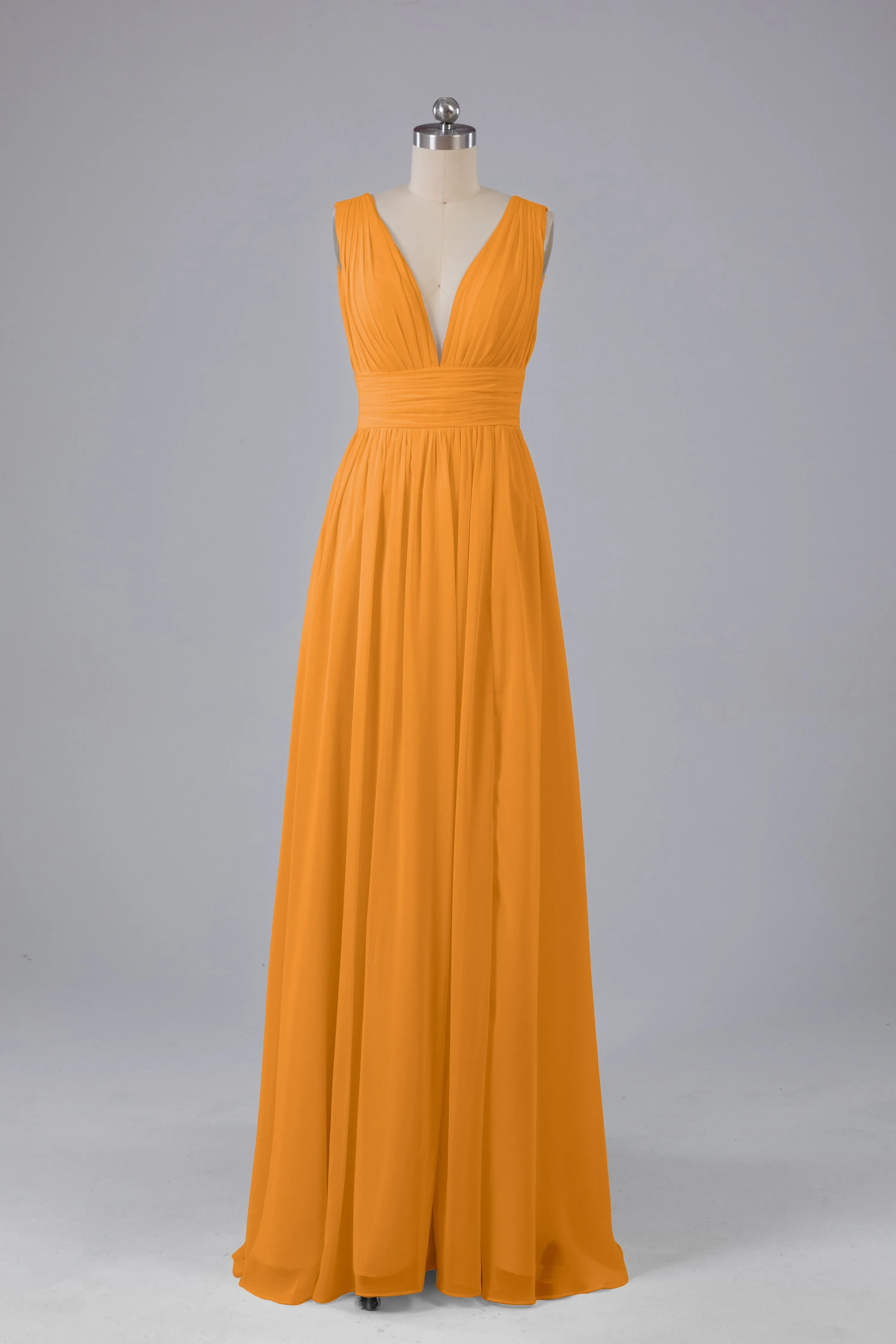 V Neck Chiffon Long Bridesmaid Dresses with Split