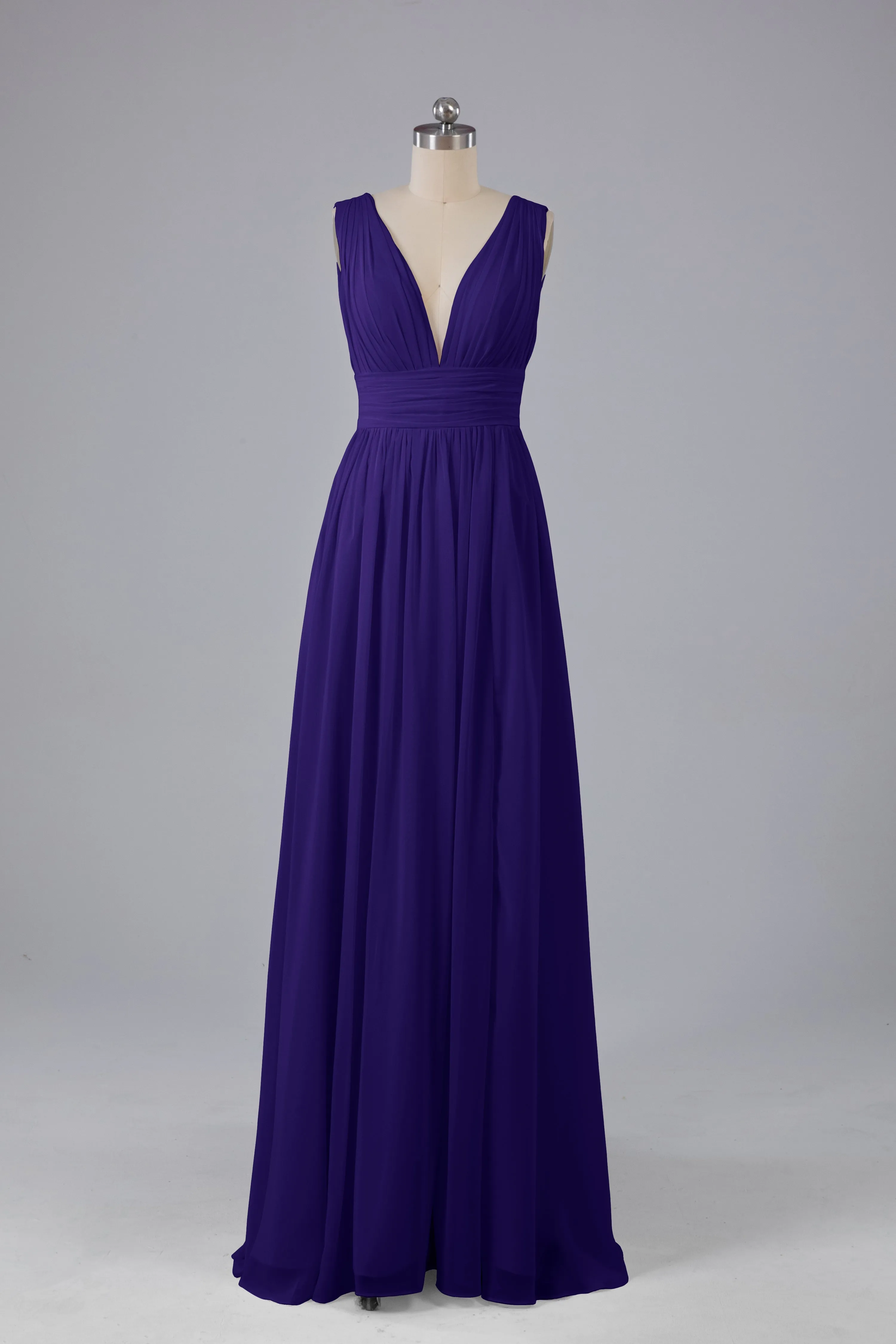 V Neck Chiffon Long Bridesmaid Dresses with Split