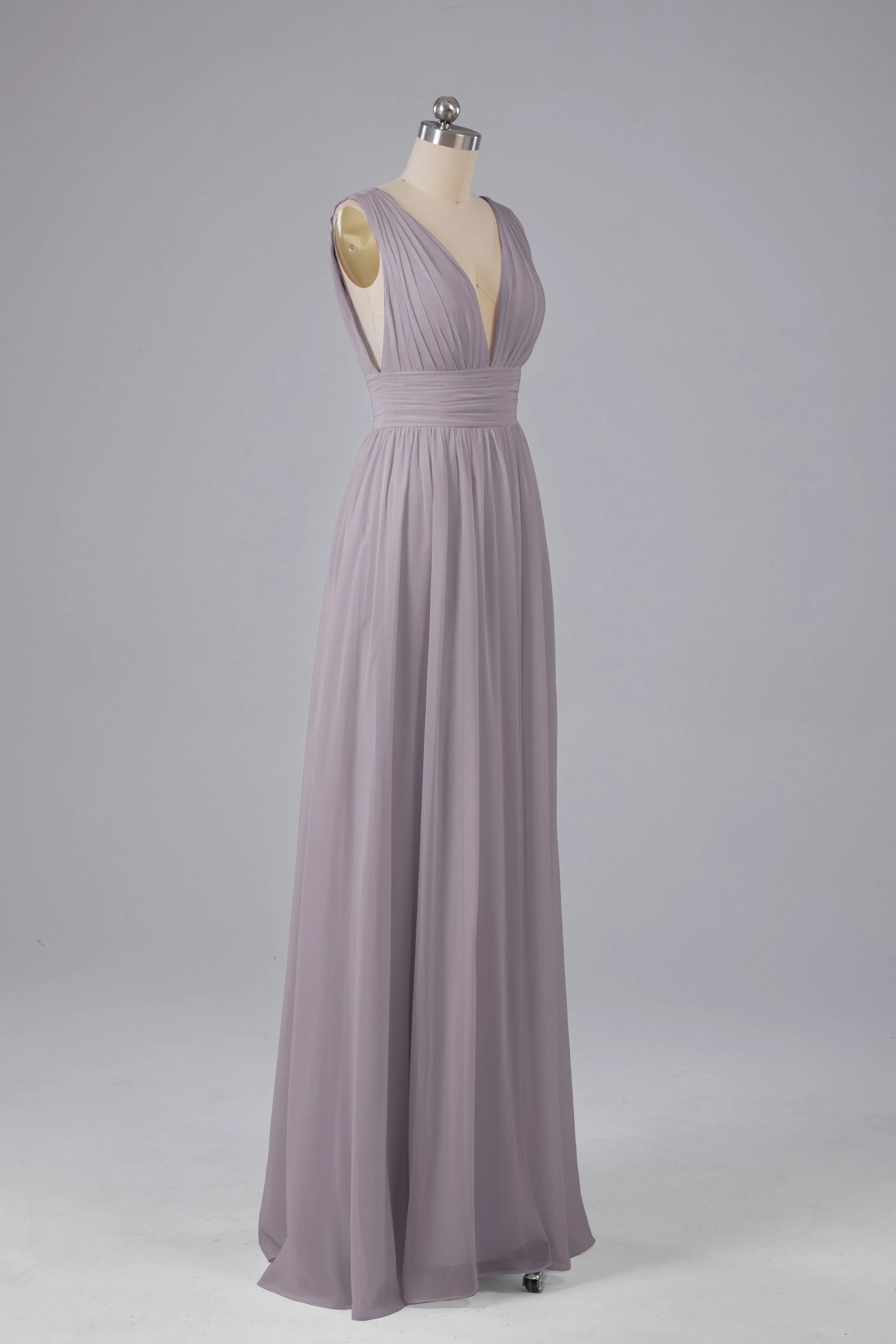V Neck Chiffon Long Bridesmaid Dresses with Split