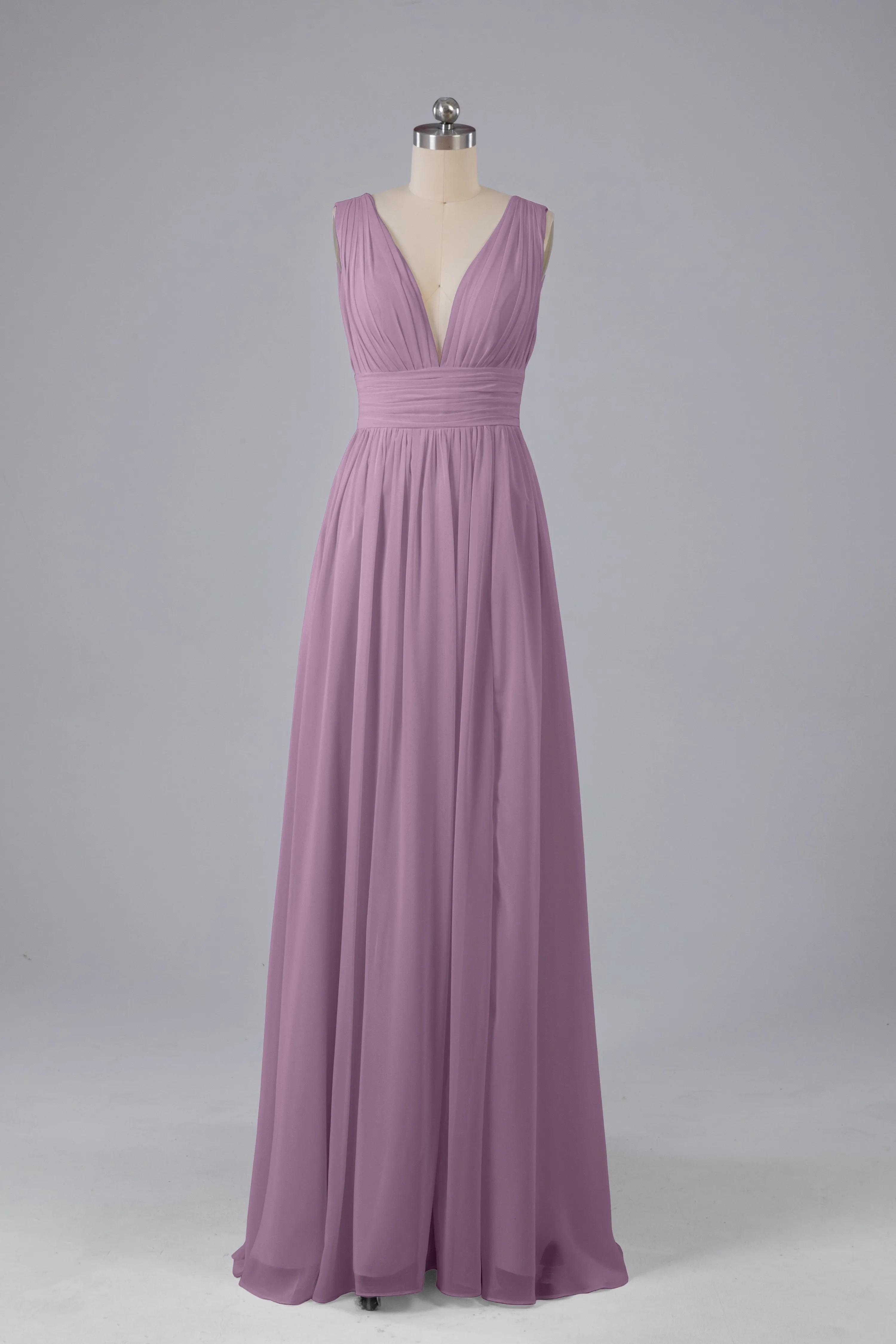 V Neck Chiffon Long Bridesmaid Dresses with Split