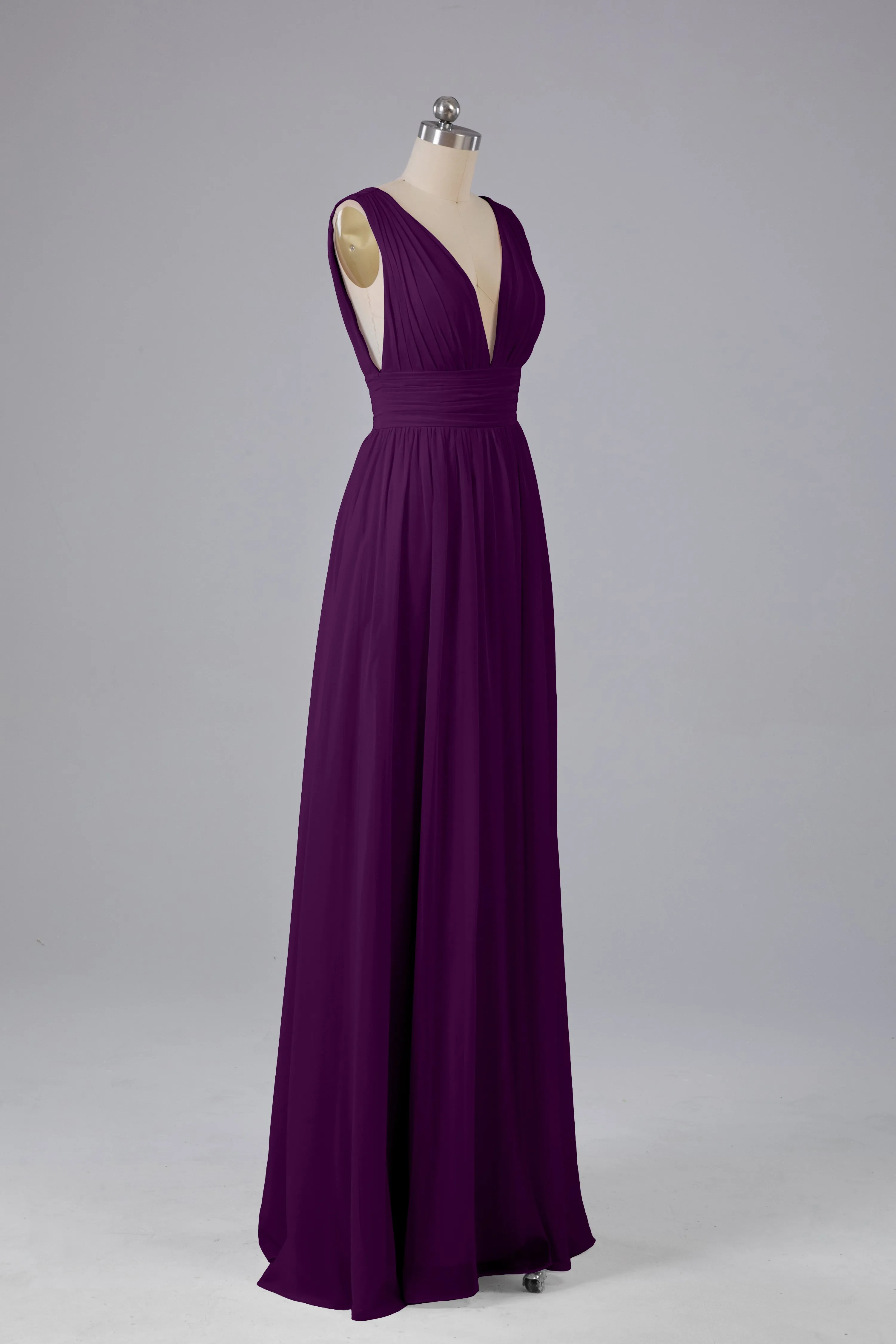 V Neck Chiffon Long Bridesmaid Dresses with Split