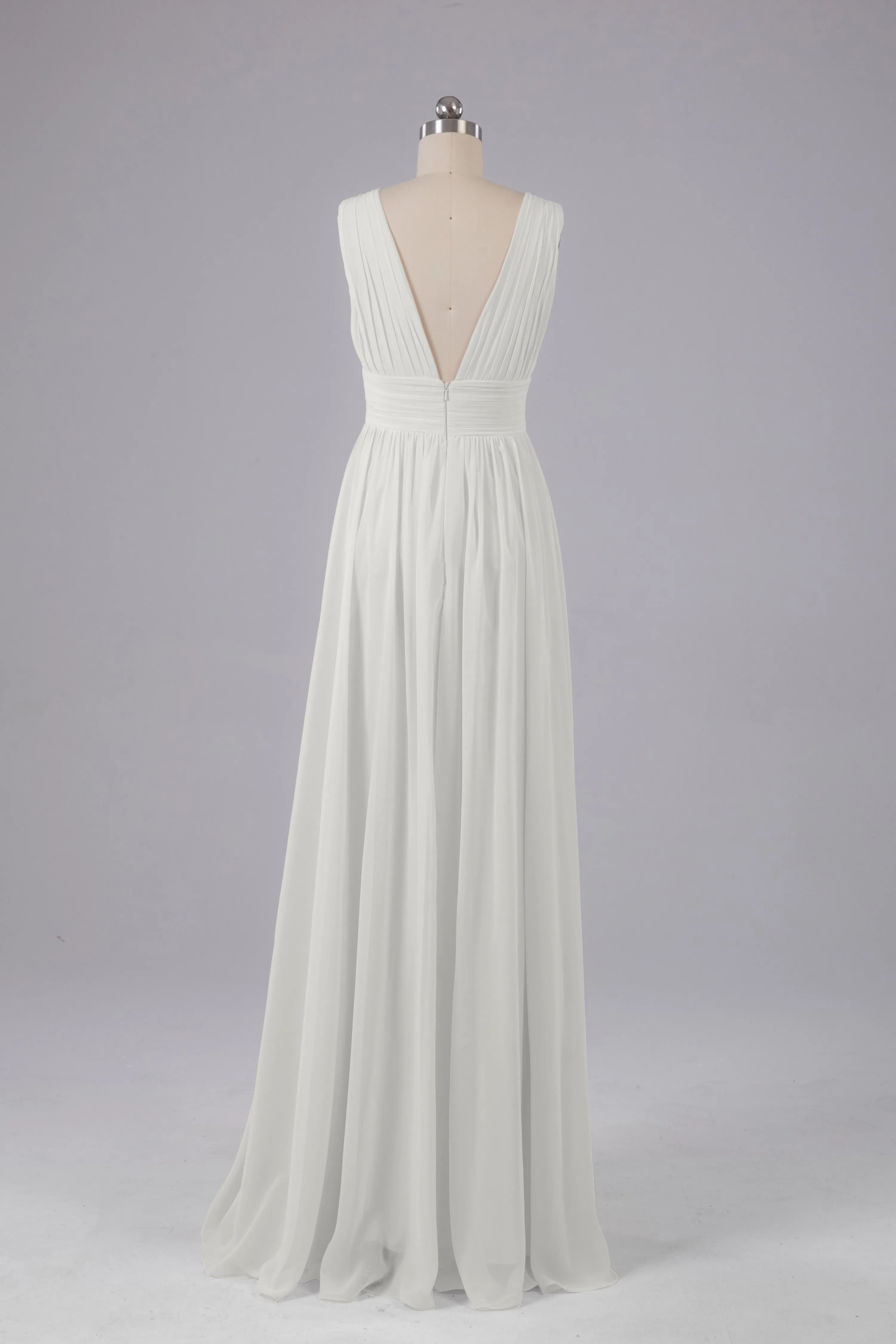V Neck Chiffon Long Bridesmaid Dresses with Split