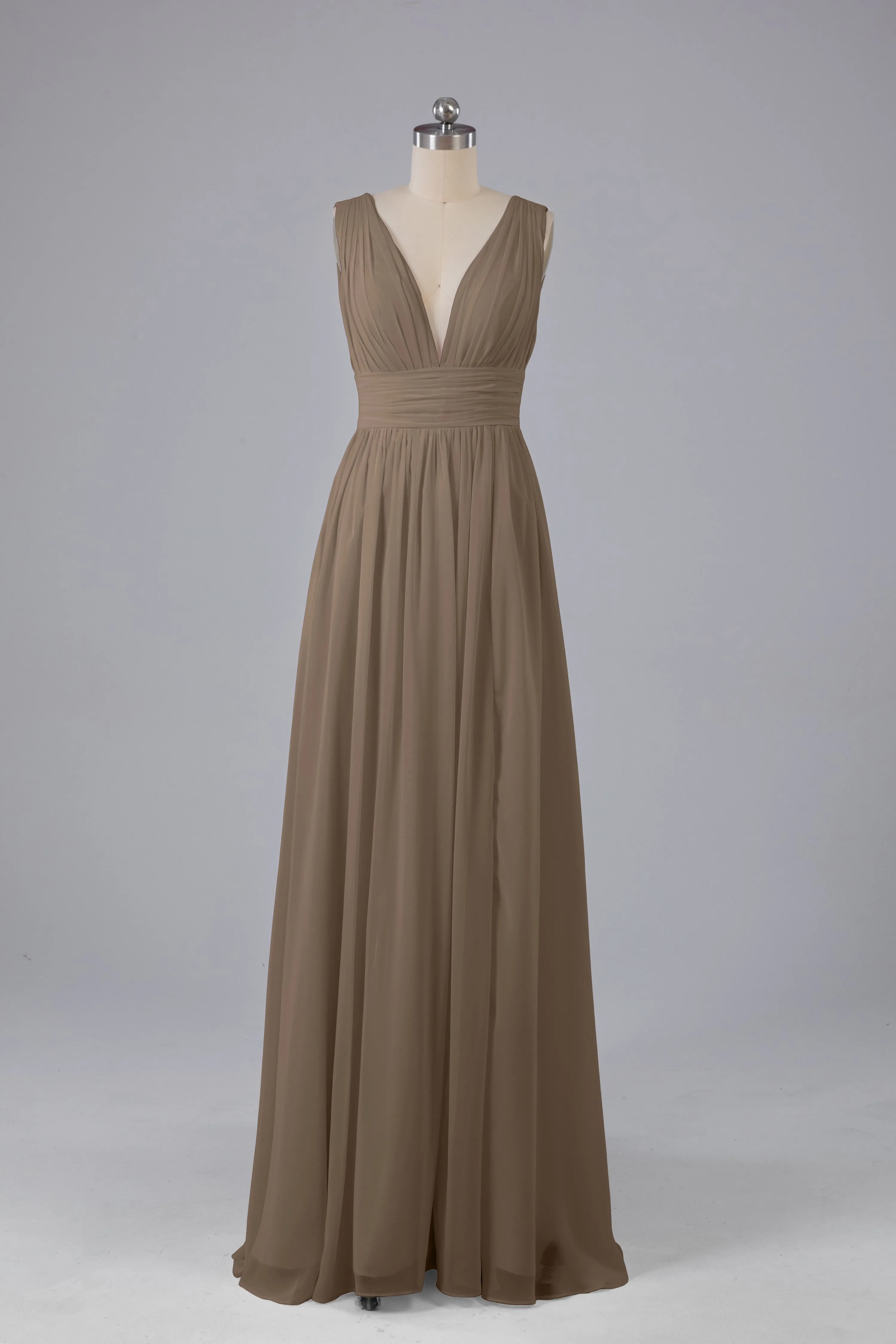 V Neck Chiffon Long Bridesmaid Dresses with Split