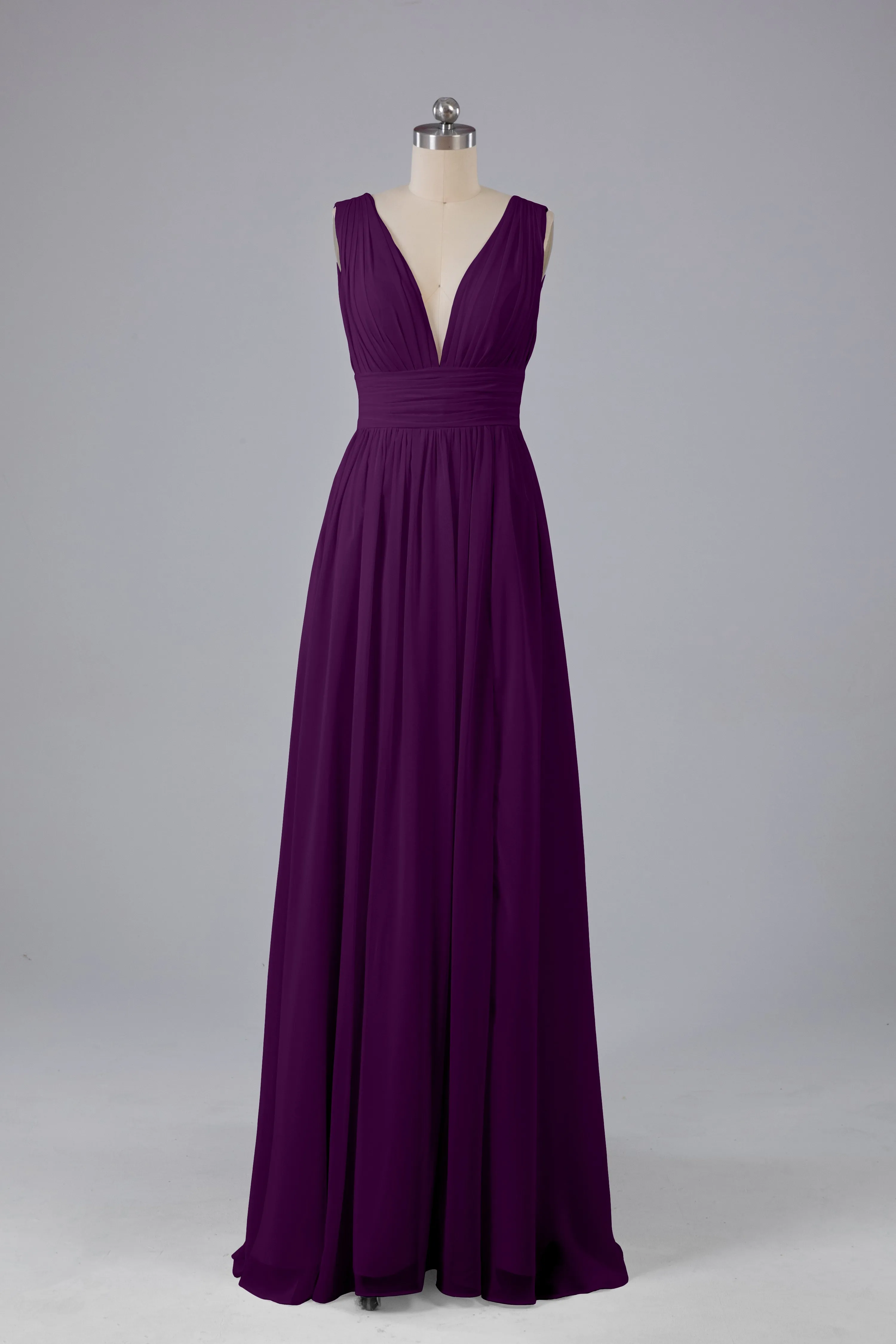 V Neck Chiffon Long Bridesmaid Dresses with Split