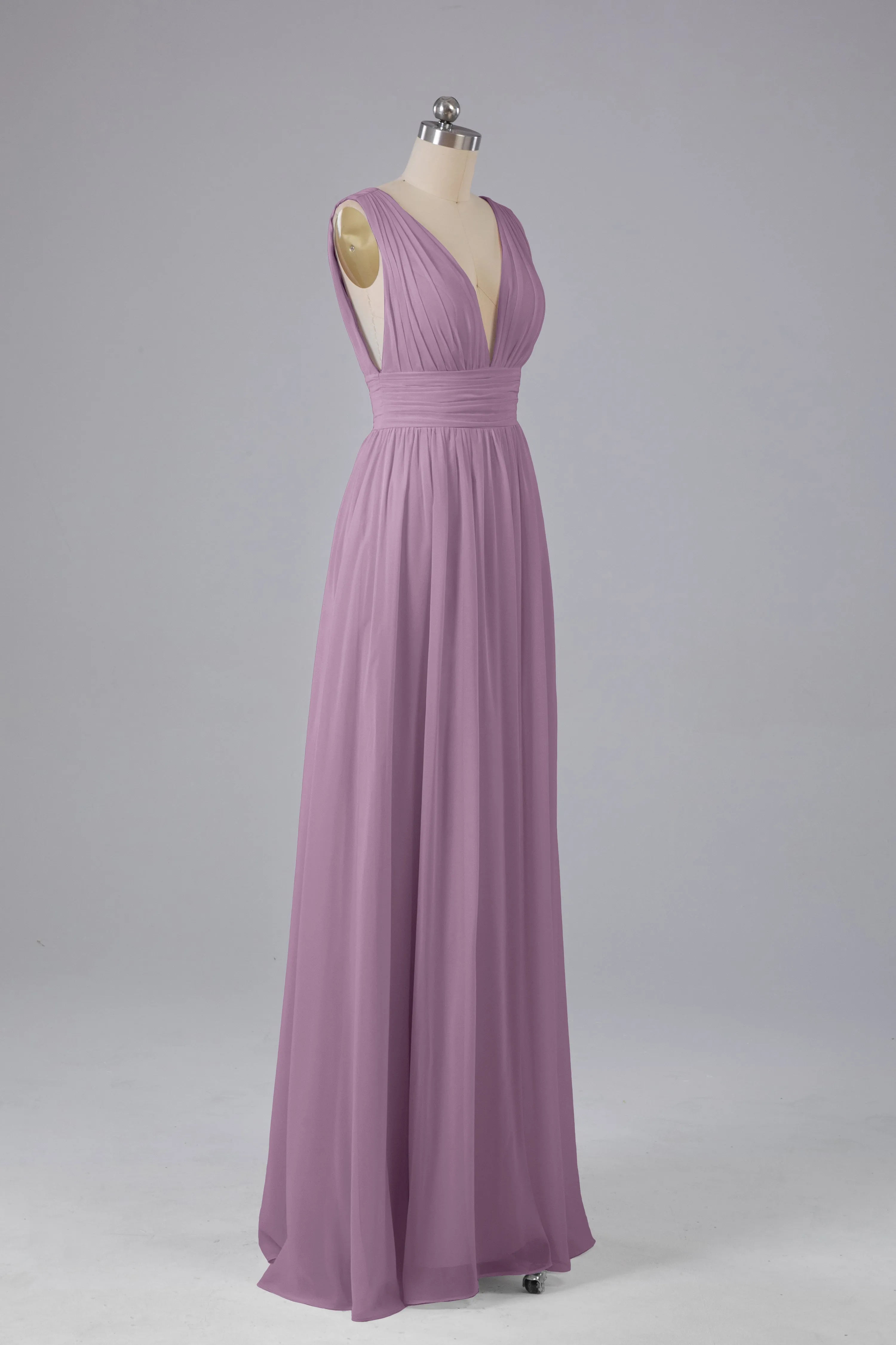 V Neck Chiffon Long Bridesmaid Dresses with Split